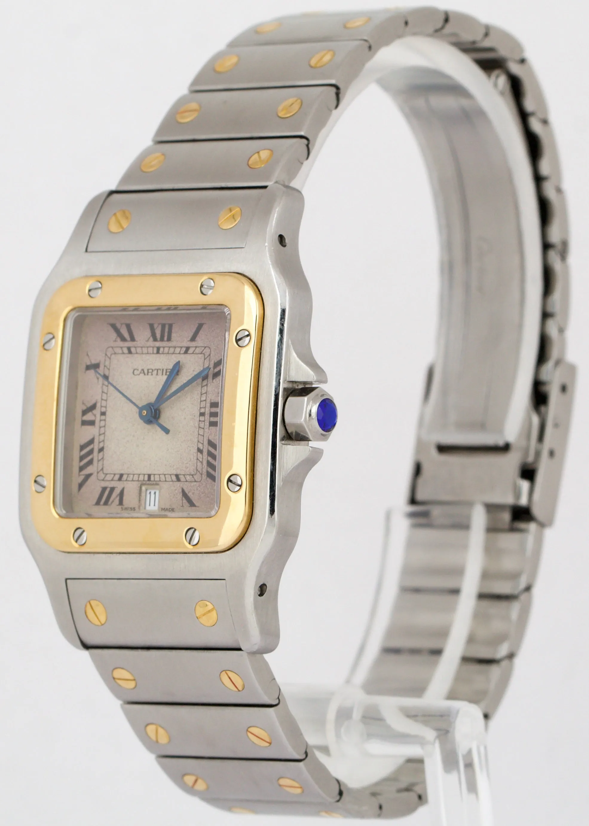 PAPERS Ladies Cartier Santos Galbee 29mm Roman 18K Gold Steel Quartz 187901 BOX