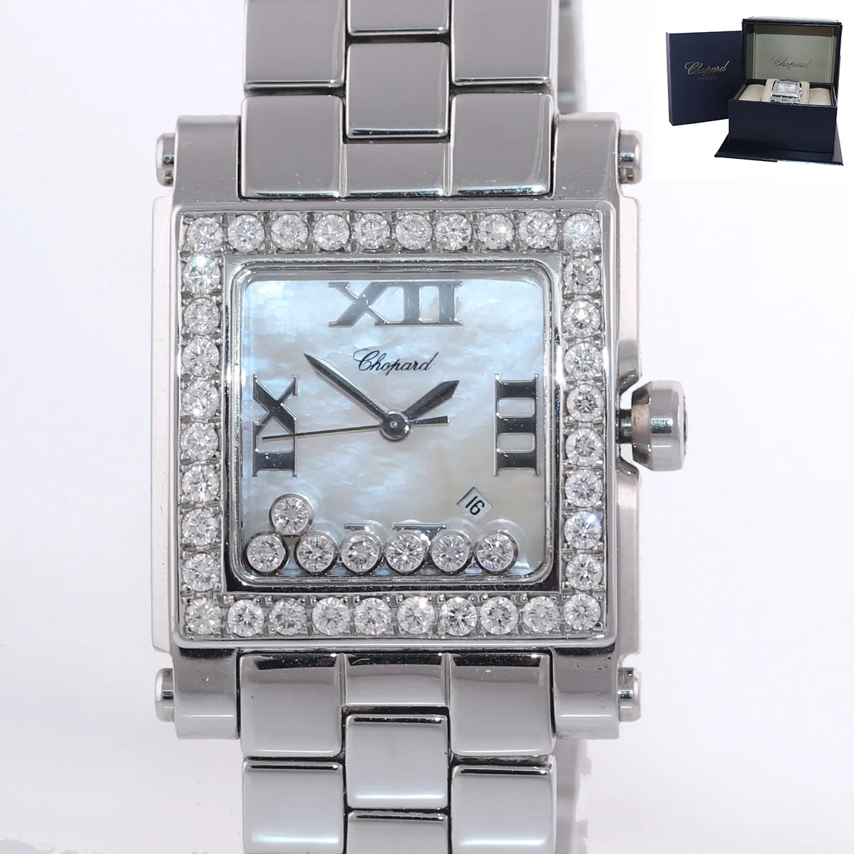 PAPERS Ladies Chopard Happy Sport 7 Diamond 278496-3001 30mm Quartz MOP Watch