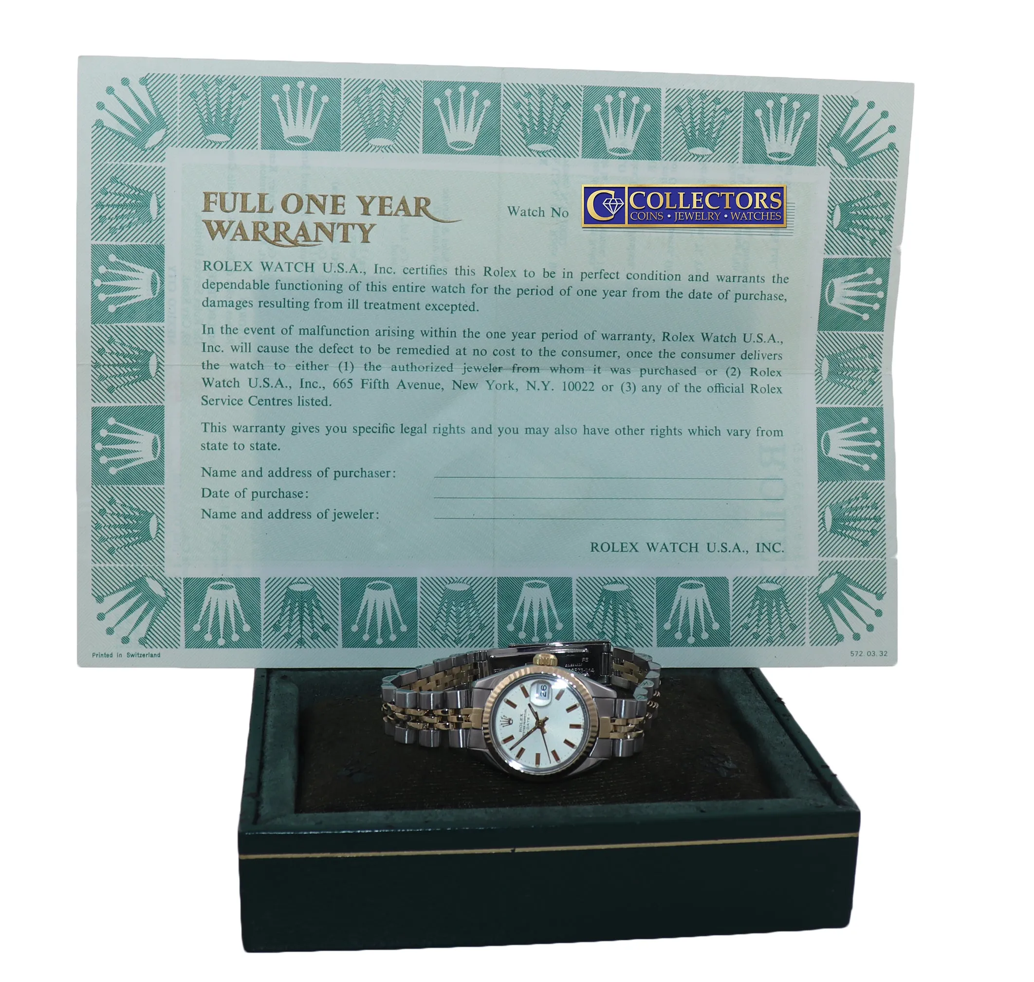 PAPERS Ladies Rolex 6917 Two Tone 18k Gold Jubilee Band 26mm Silver Stick Watch