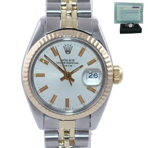 PAPERS Ladies Rolex 6917 Two Tone 18k Gold Jubilee Band 26mm Silver Stick Watch