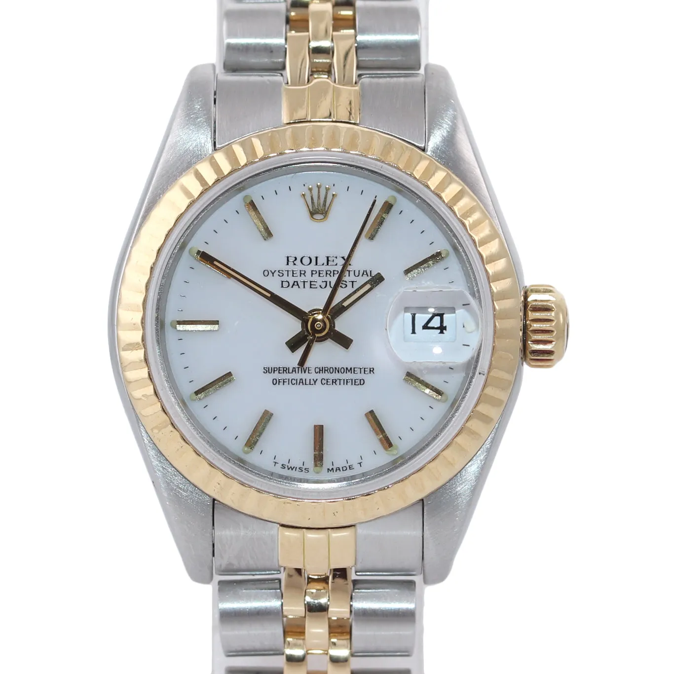 PAPERS Ladies Rolex 69173 Two Tone 18k Gold White Dial  26mm Jubilee Watch Box