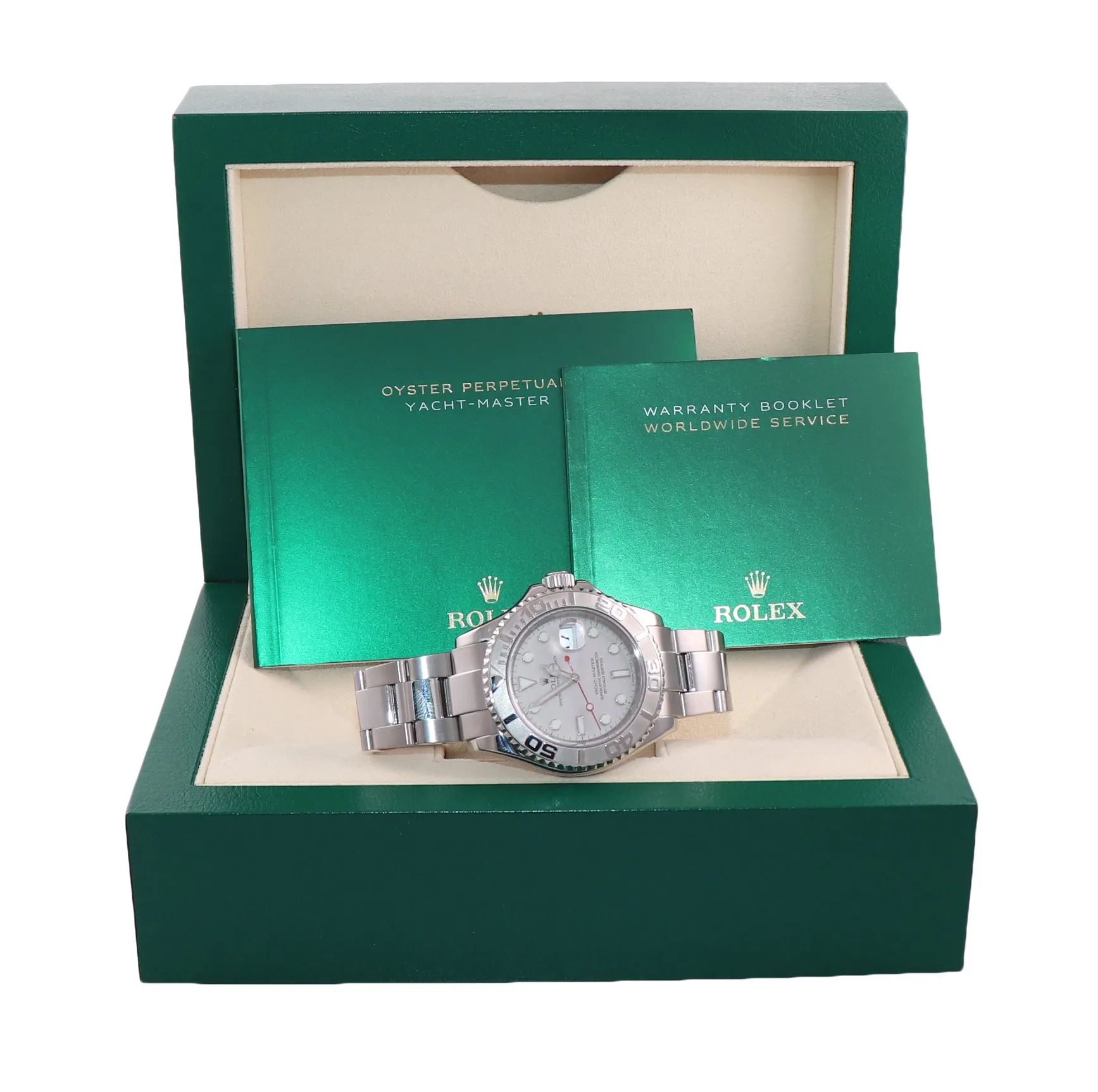 PAPERS MINT 2008 Rolex Yacht-Master 16622 Steel Platinum Engraved Rehaut Watch