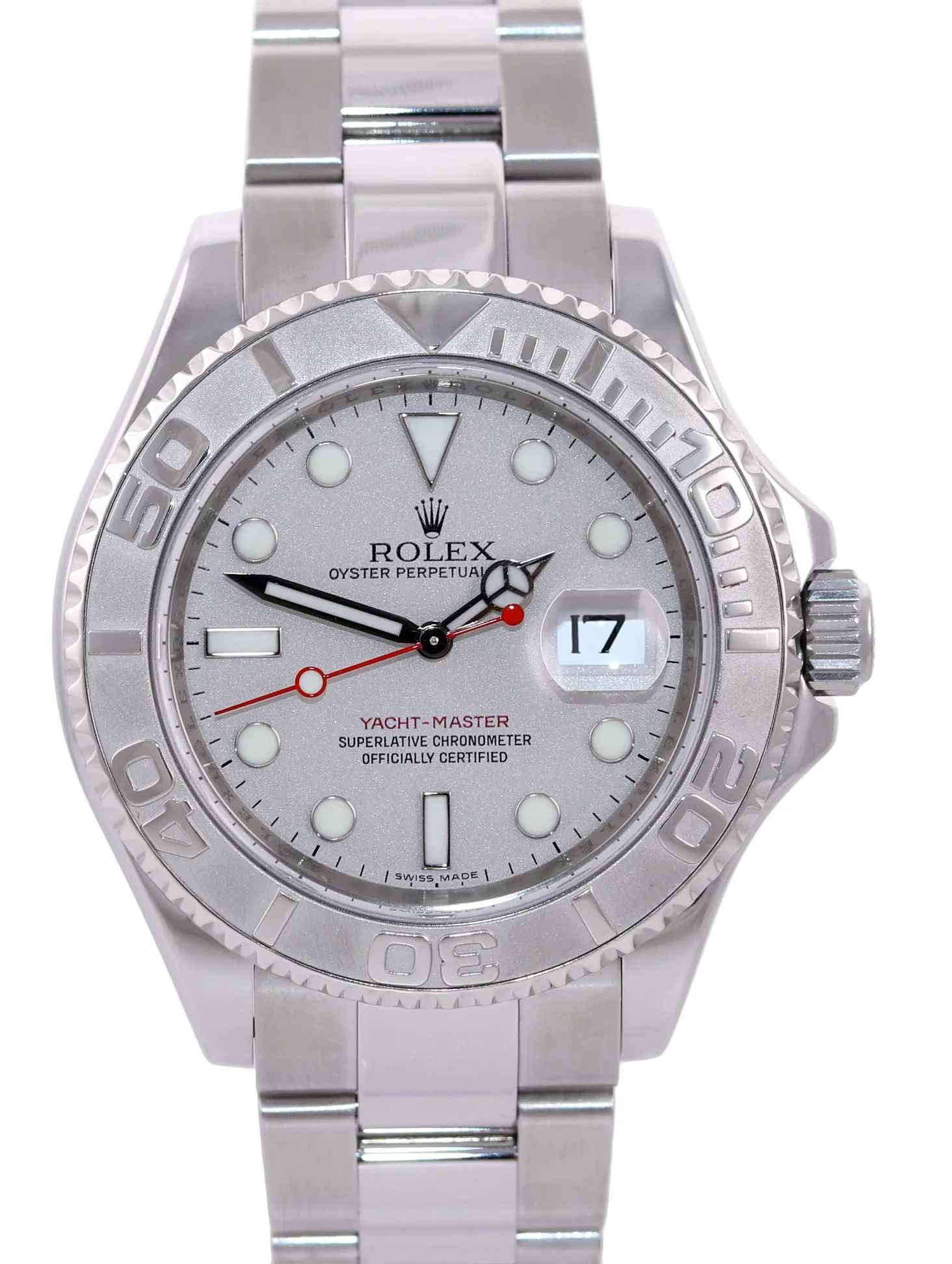 PAPERS MINT 2008 Rolex Yacht-Master 16622 Steel Platinum Engraved Rehaut Watch