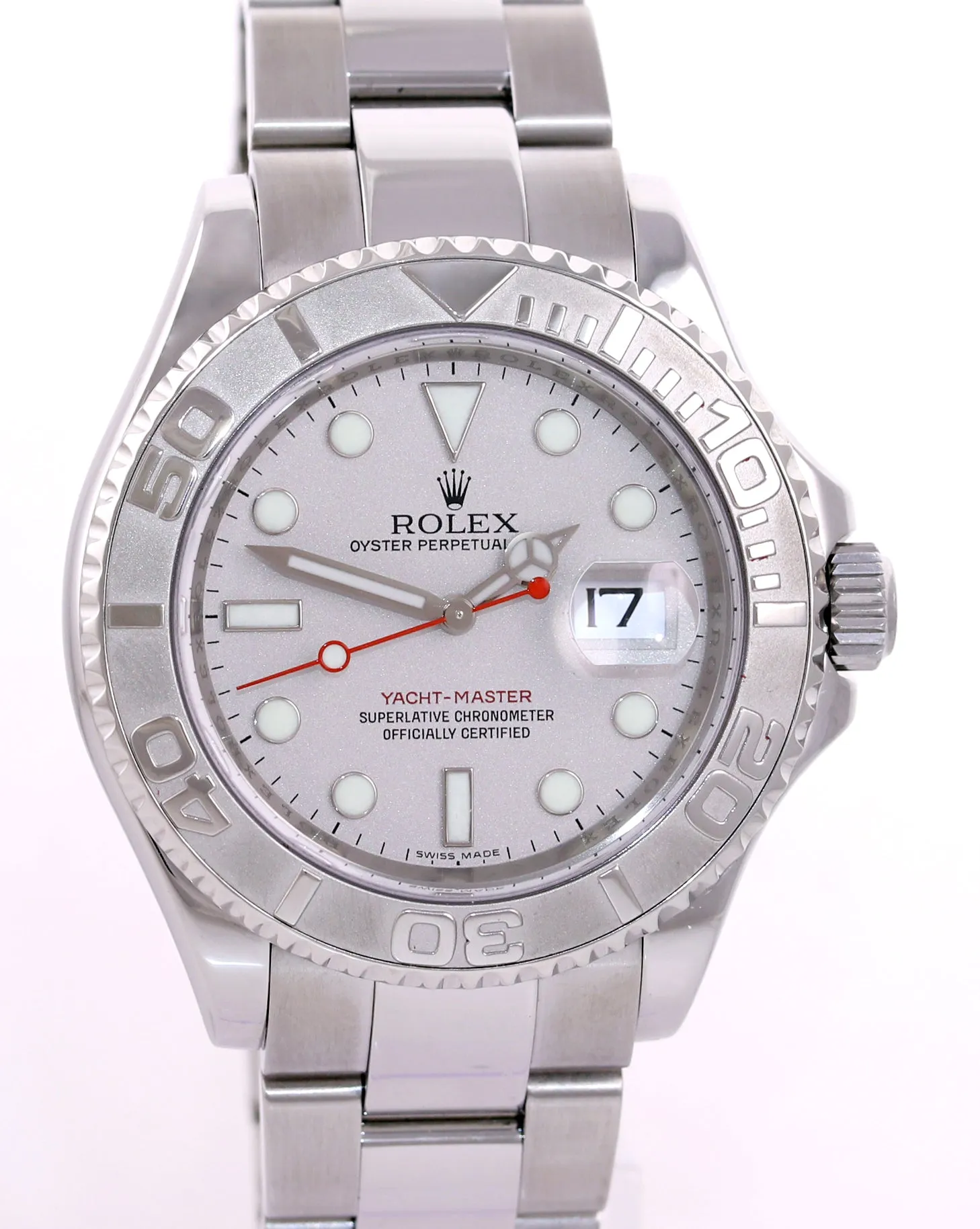 PAPERS MINT 2008 Rolex Yacht-Master 16622 Steel Platinum Engraved Rehaut Watch
