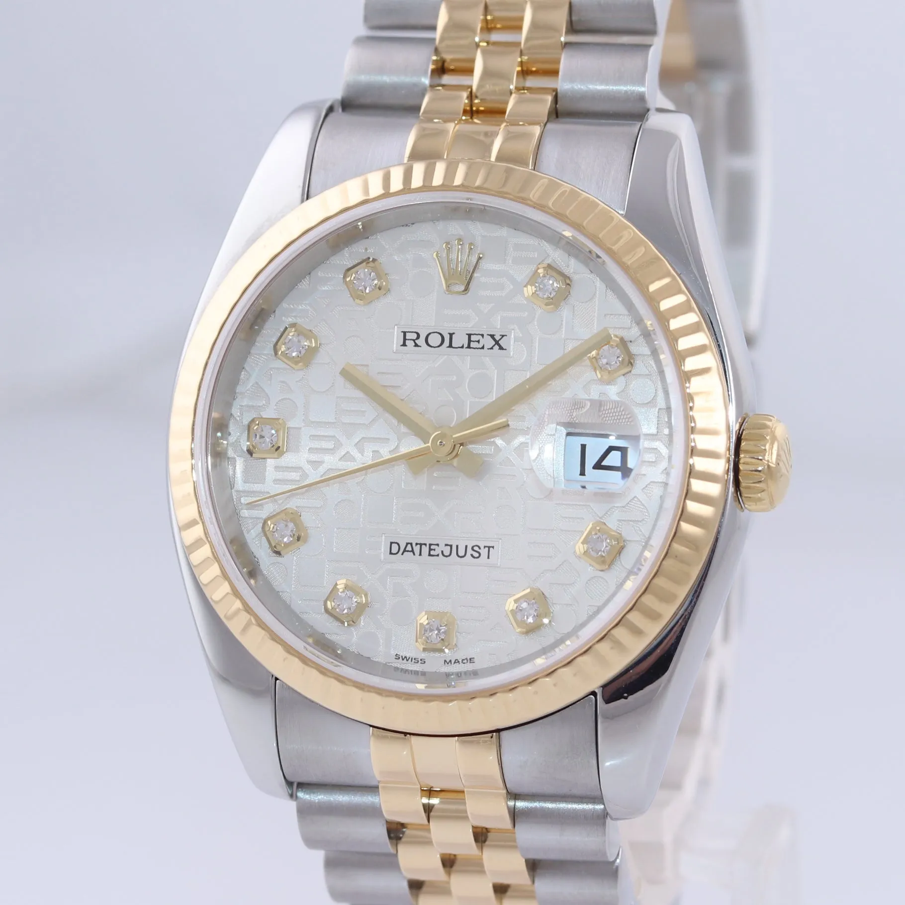 PAPERS Rolex DateJust Jubilee 36mm Silver Diamond 116233 18k Gold Two Tone Watch
