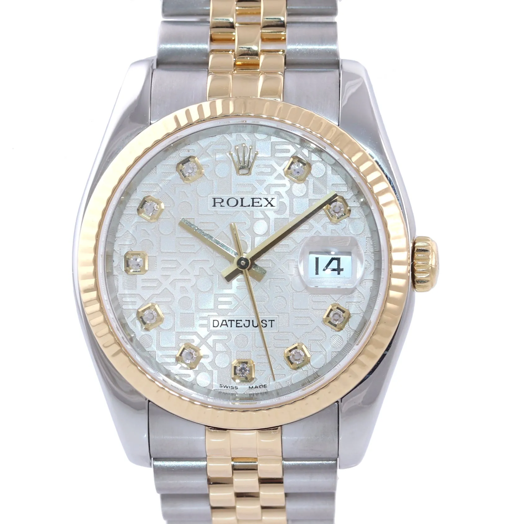 PAPERS Rolex DateJust Jubilee 36mm Silver Diamond 116233 18k Gold Two Tone Watch