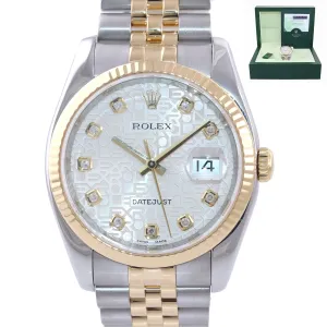 PAPERS Rolex DateJust Jubilee 36mm Silver Diamond 116233 18k Gold Two Tone Watch