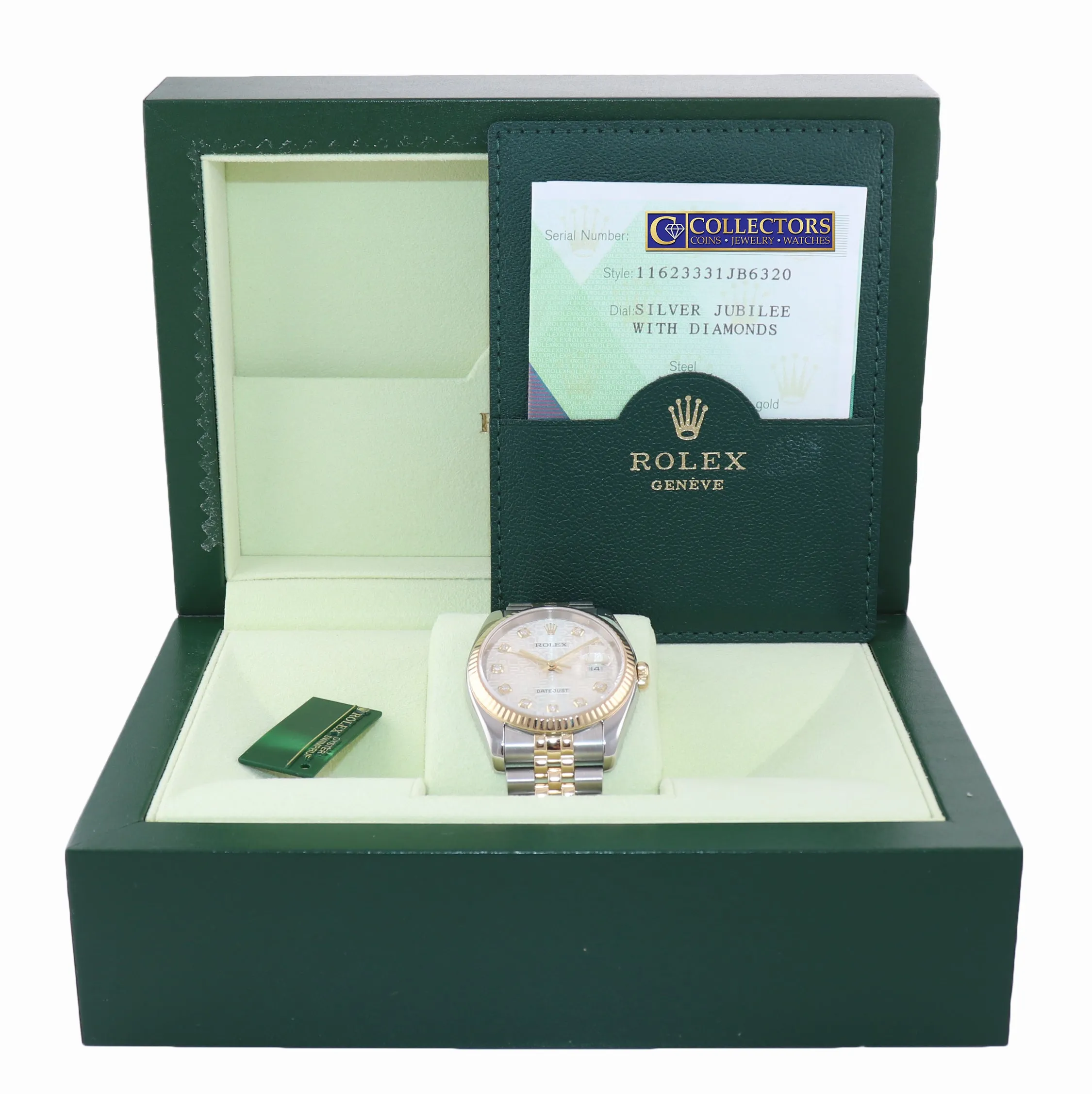 PAPERS Rolex DateJust Jubilee 36mm Silver Diamond 116233 18k Gold Two Tone Watch
