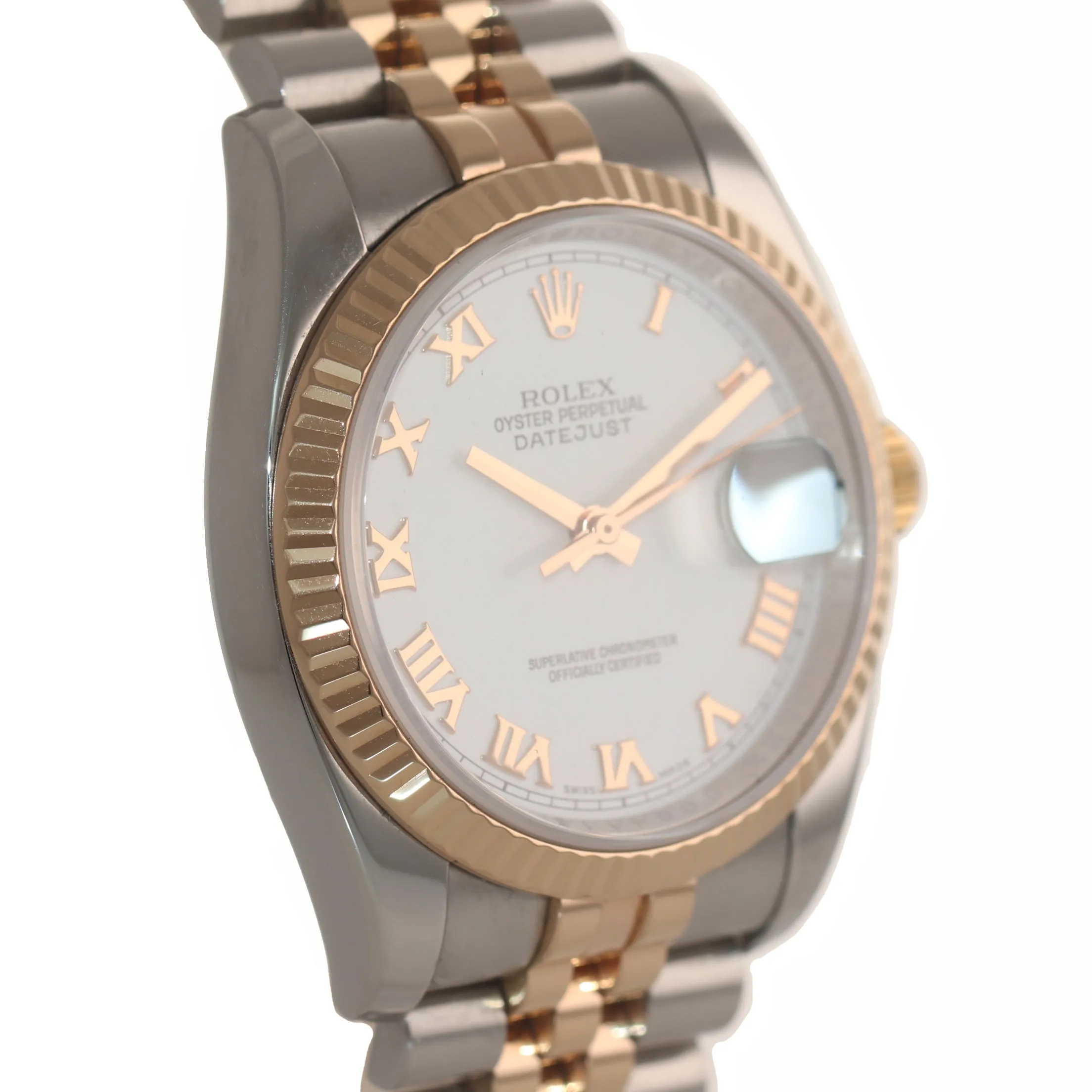 PAPERS Rolex DateJust Jubilee Band 36mm 116231 18k ROSE GOLD White Roman Watch