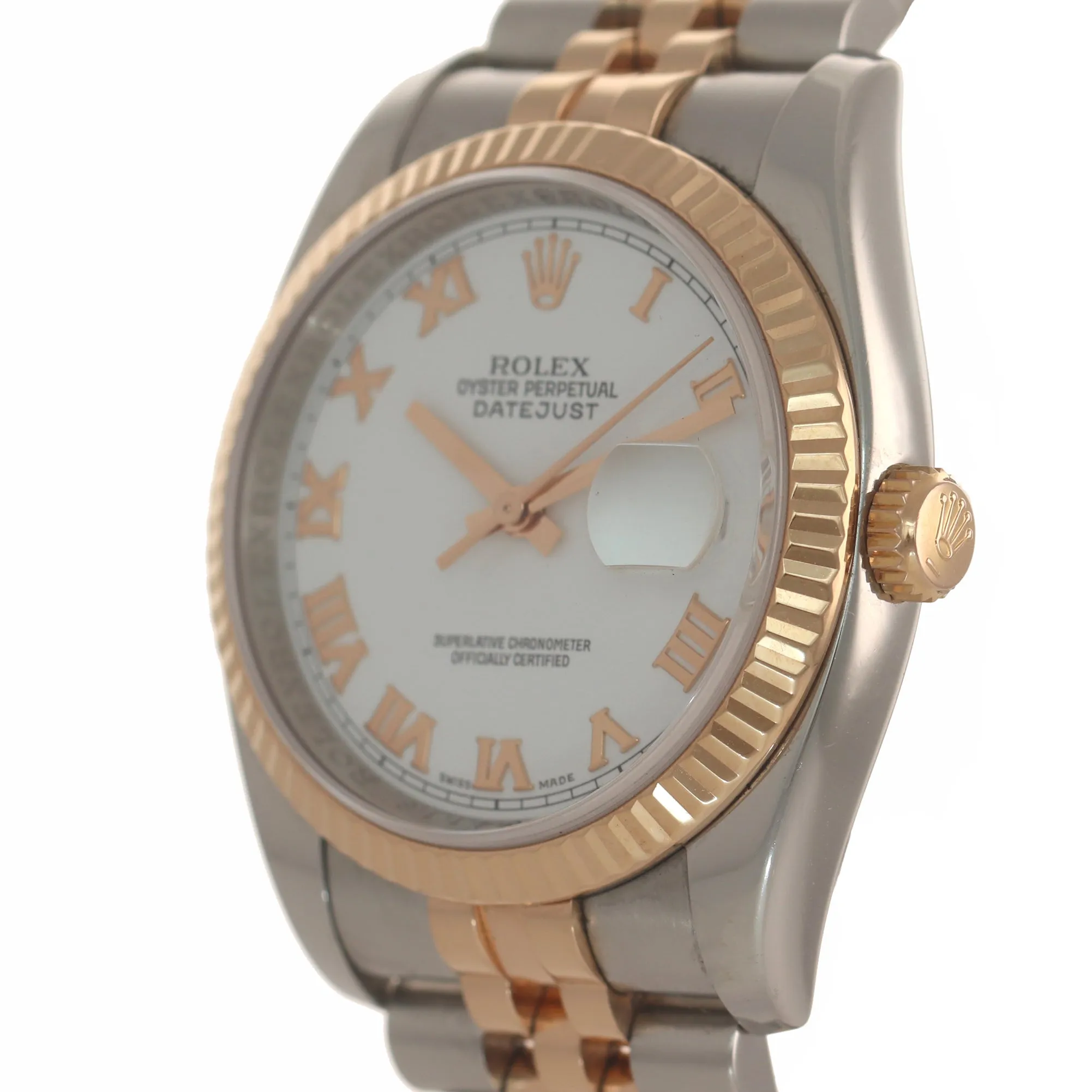 PAPERS Rolex DateJust Jubilee Band 36mm 116231 18k ROSE GOLD White Roman Watch