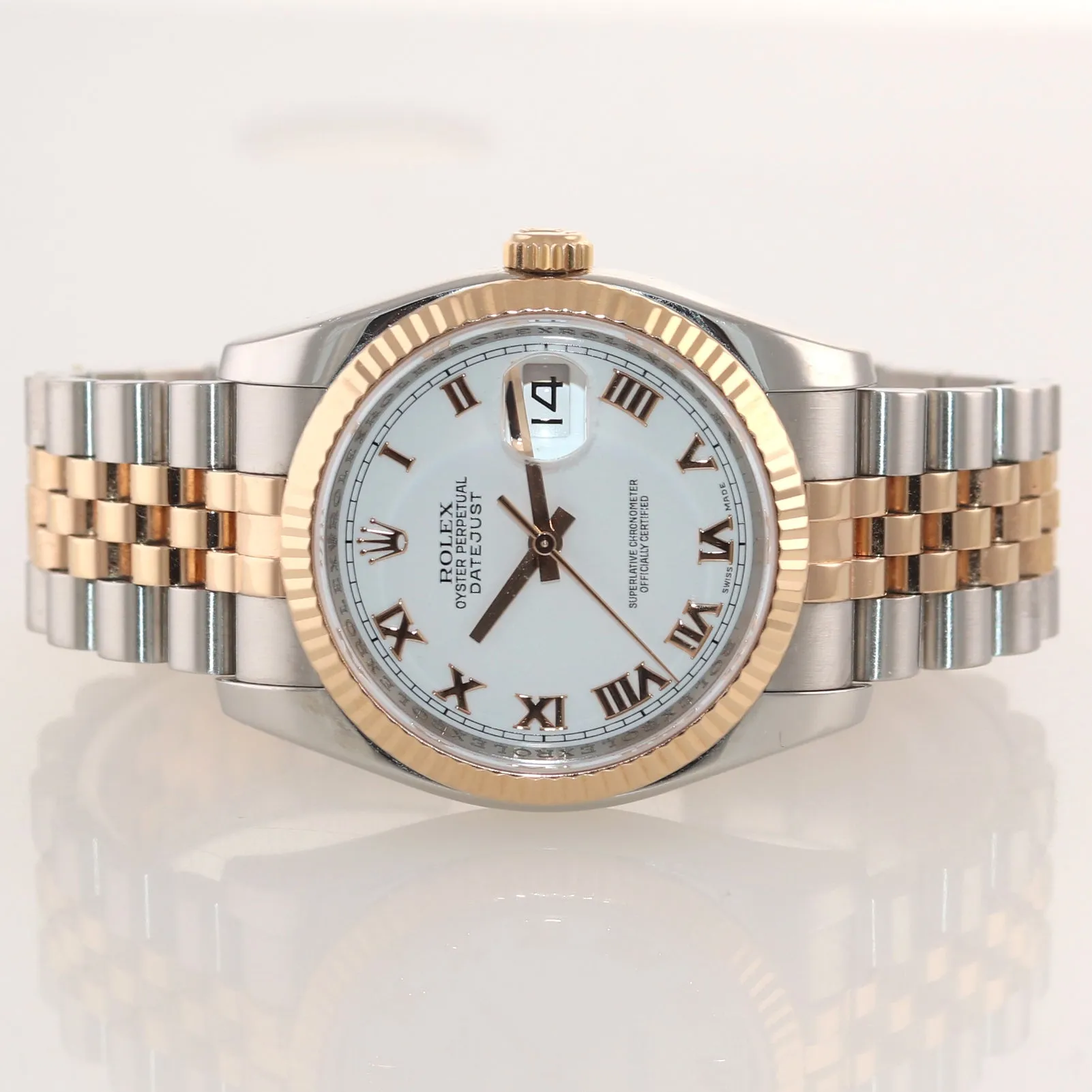 PAPERS Rolex DateJust Jubilee Band 36mm 116231 18k ROSE GOLD White Roman Watch