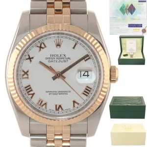 PAPERS Rolex DateJust Jubilee Band 36mm 116231 18k ROSE GOLD White Roman Watch