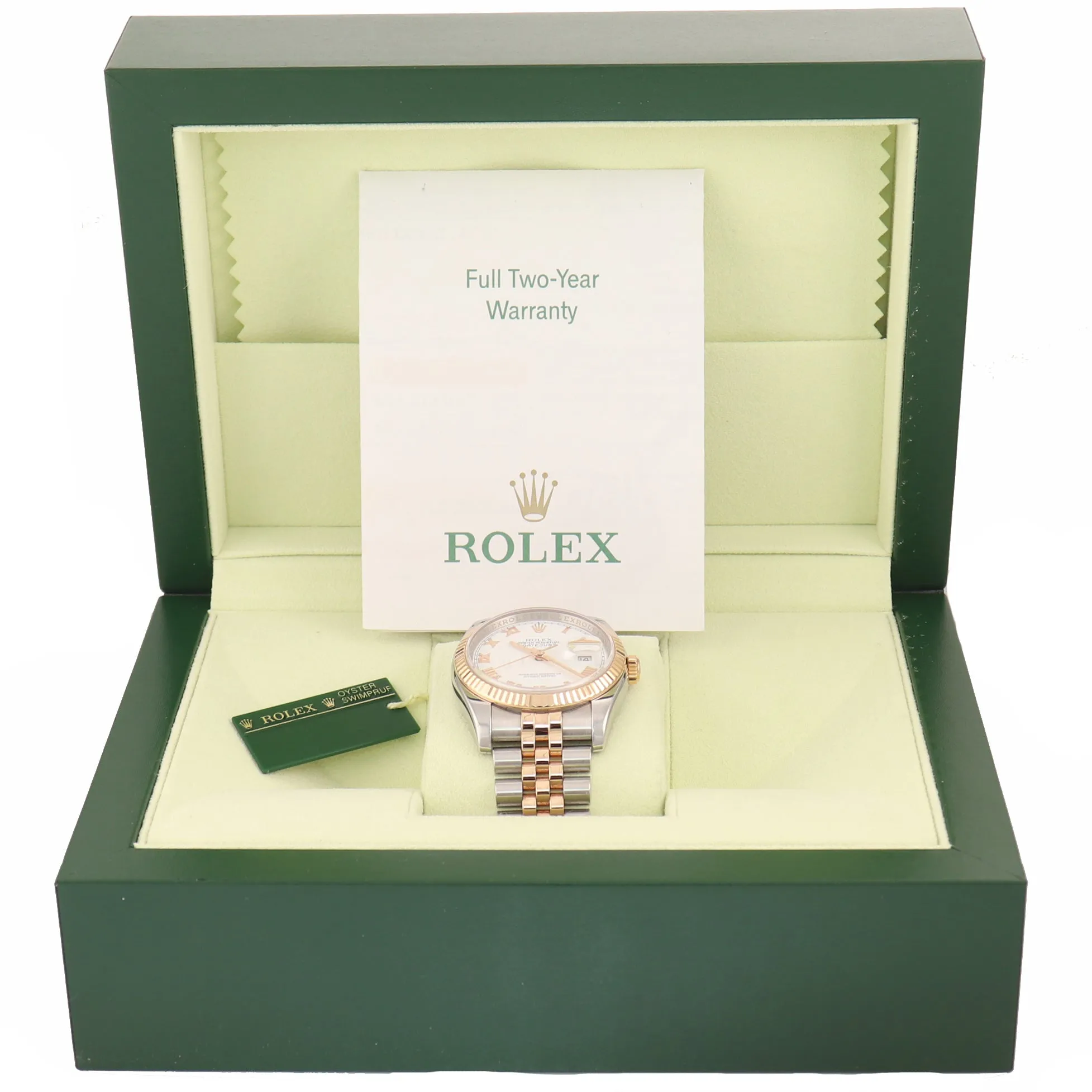 PAPERS Rolex DateJust Jubilee Band 36mm 116231 18k ROSE GOLD White Roman Watch