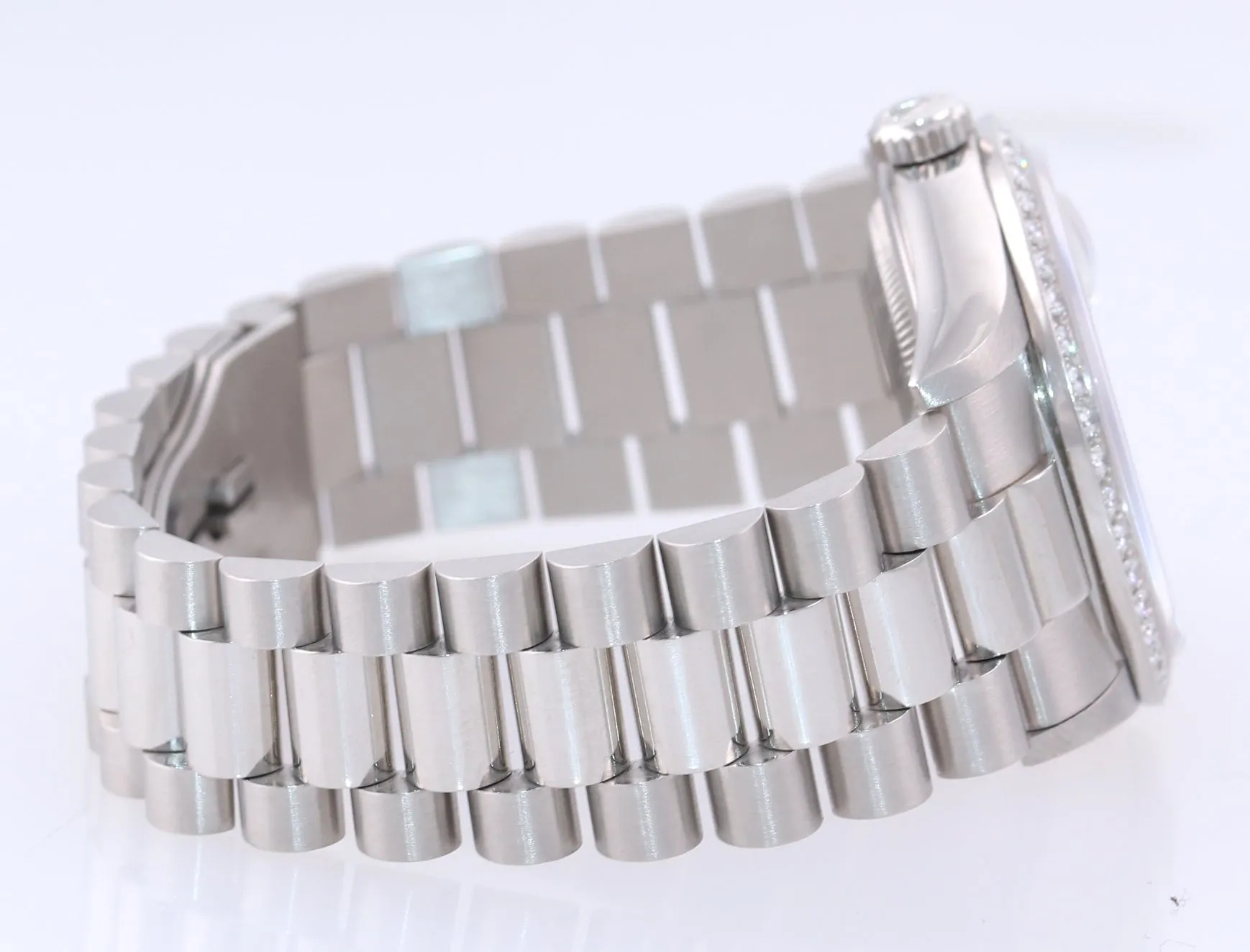 PAPERS Rolex Day-Date President 18346 Silver Diamond Bezel 36 Platinum Watch RSC