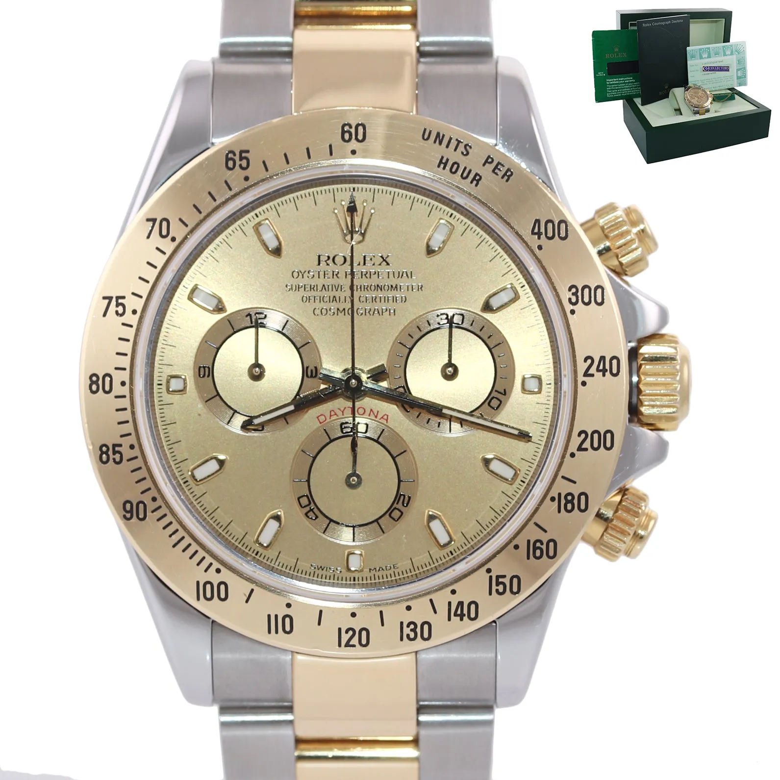PAPERS Rolex Daytona 116523 Champagne Steel 18k Yellow Gold Two Tone Steel Watch