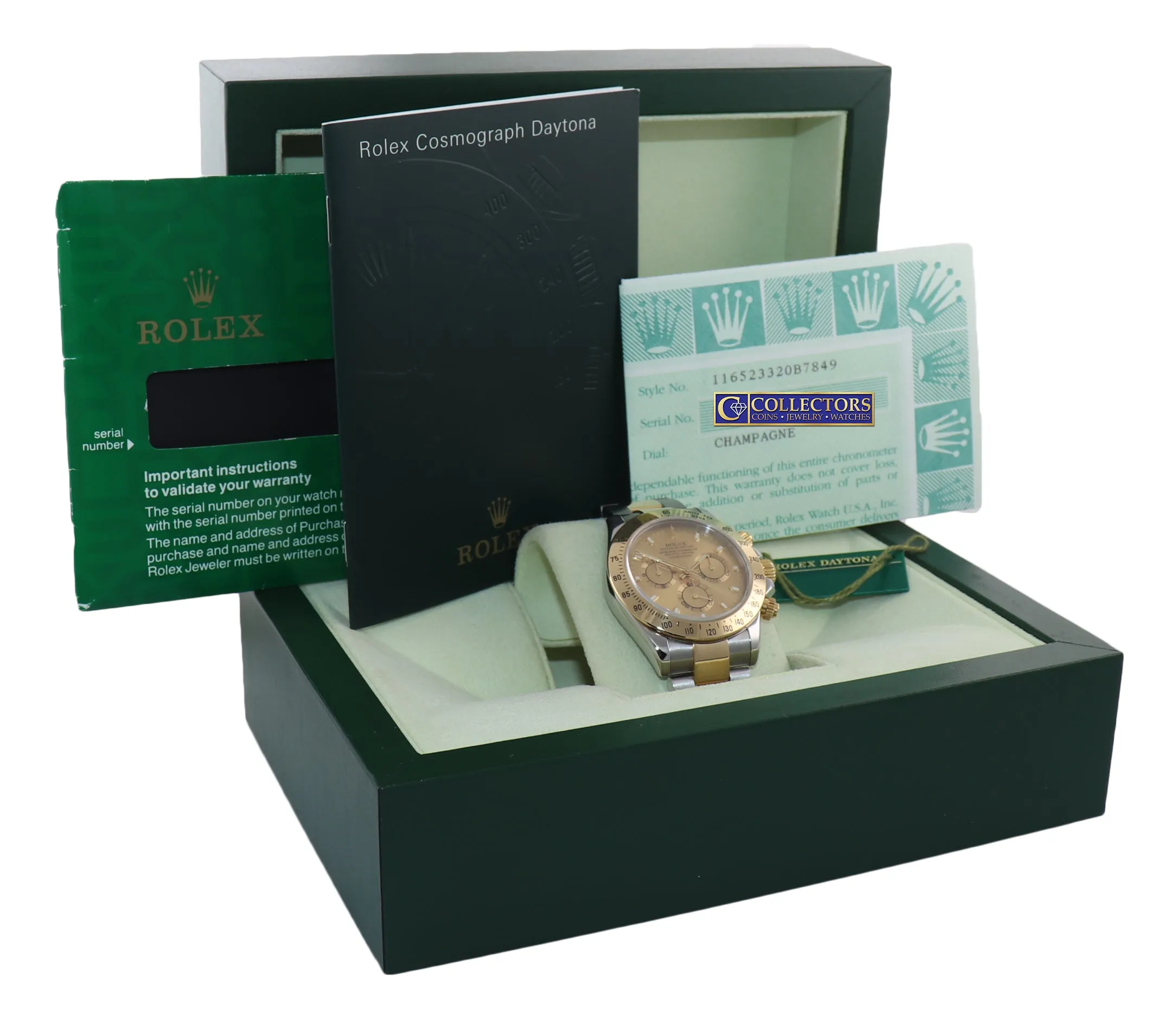 PAPERS Rolex Daytona 116523 Champagne Steel 18k Yellow Gold Two Tone Steel Watch