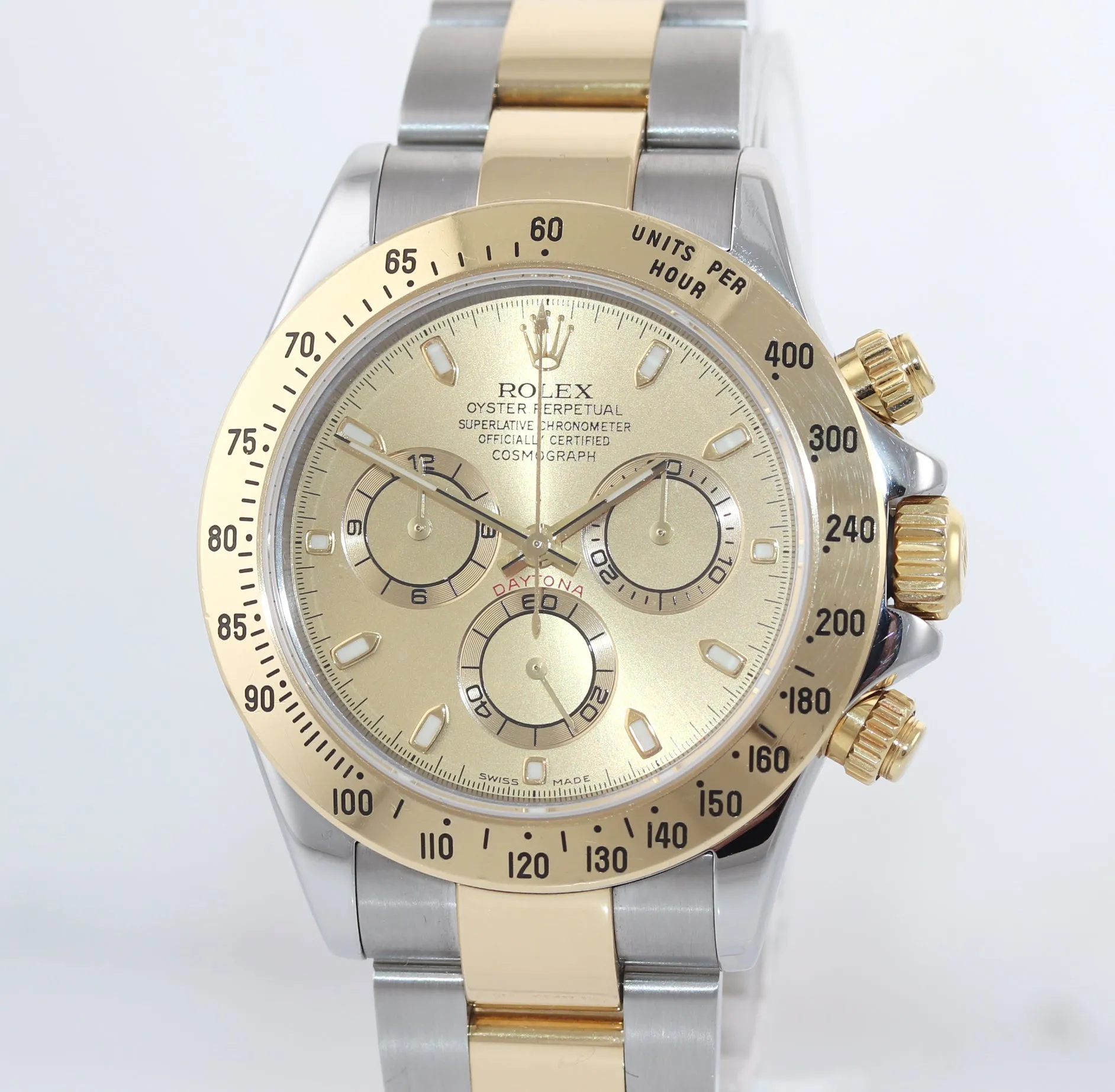 PAPERS Rolex Daytona 116523 Champagne Steel 18k Yellow Gold Two Tone Steel Watch
