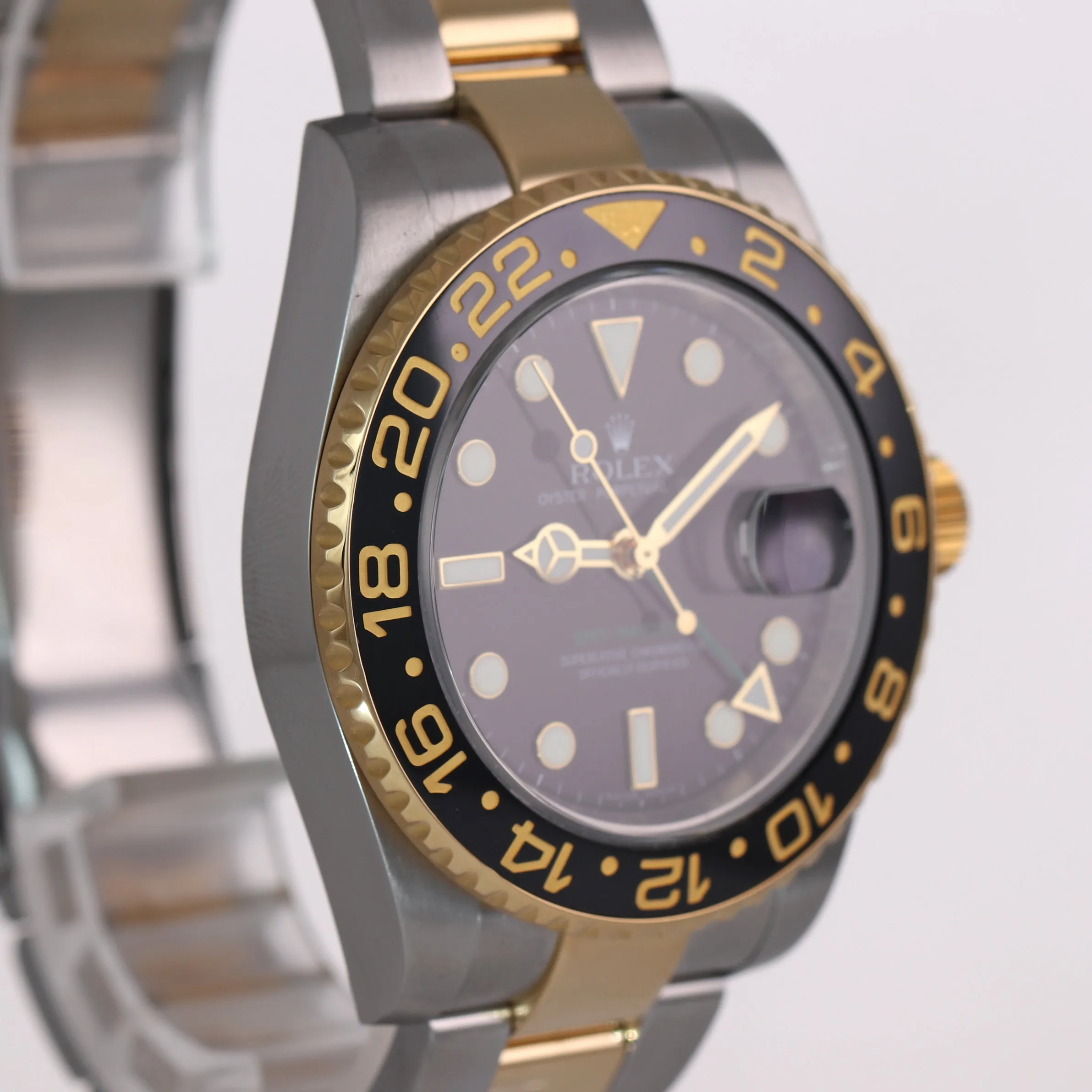 PAPERS Rolex GMT-Master 2 Ceramic 116713 Black Green Two Tone Steel Gold Watch