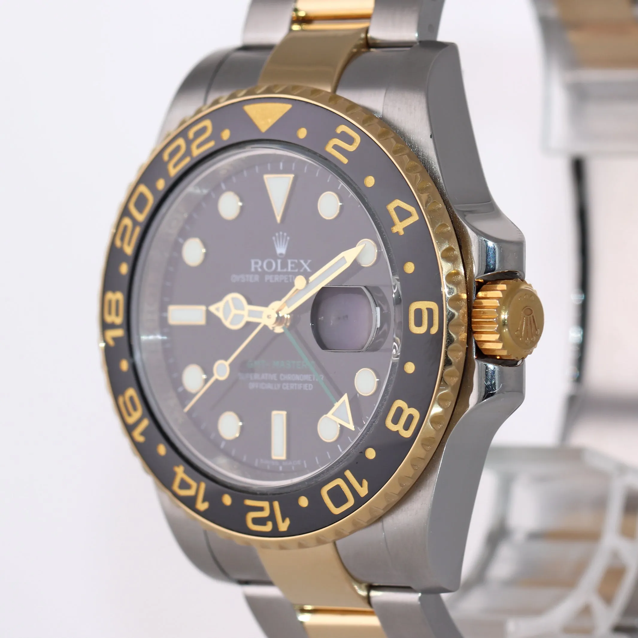 PAPERS Rolex GMT-Master 2 Ceramic 116713 Black Green Two Tone Steel Gold Watch