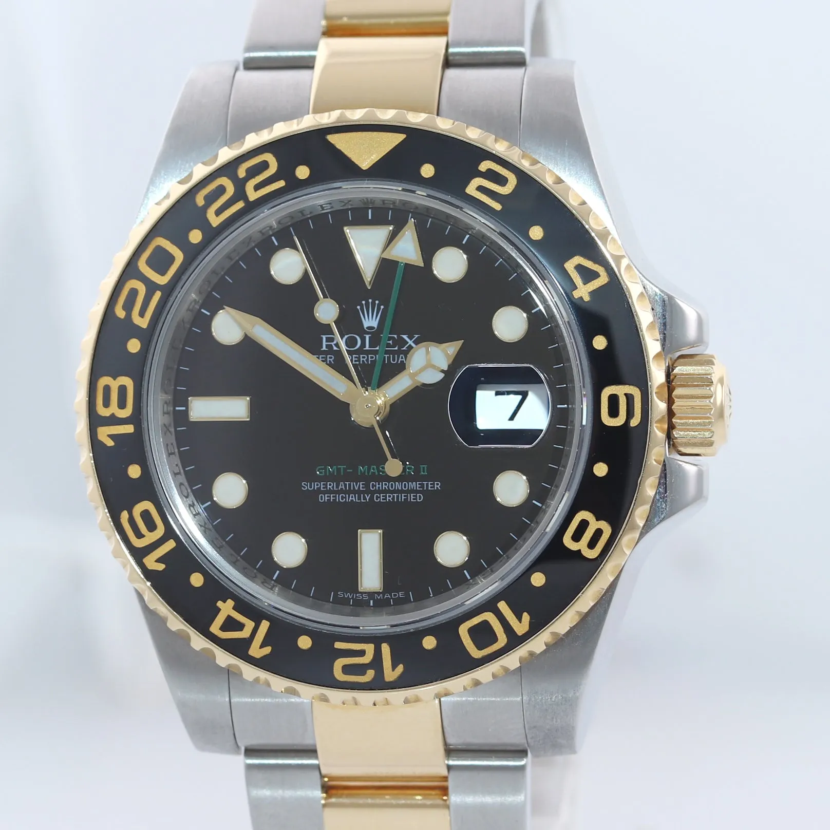 PAPERS Rolex GMT-Master 2 Ceramic 116713 Green Two Tone Steel Gold Watch Box