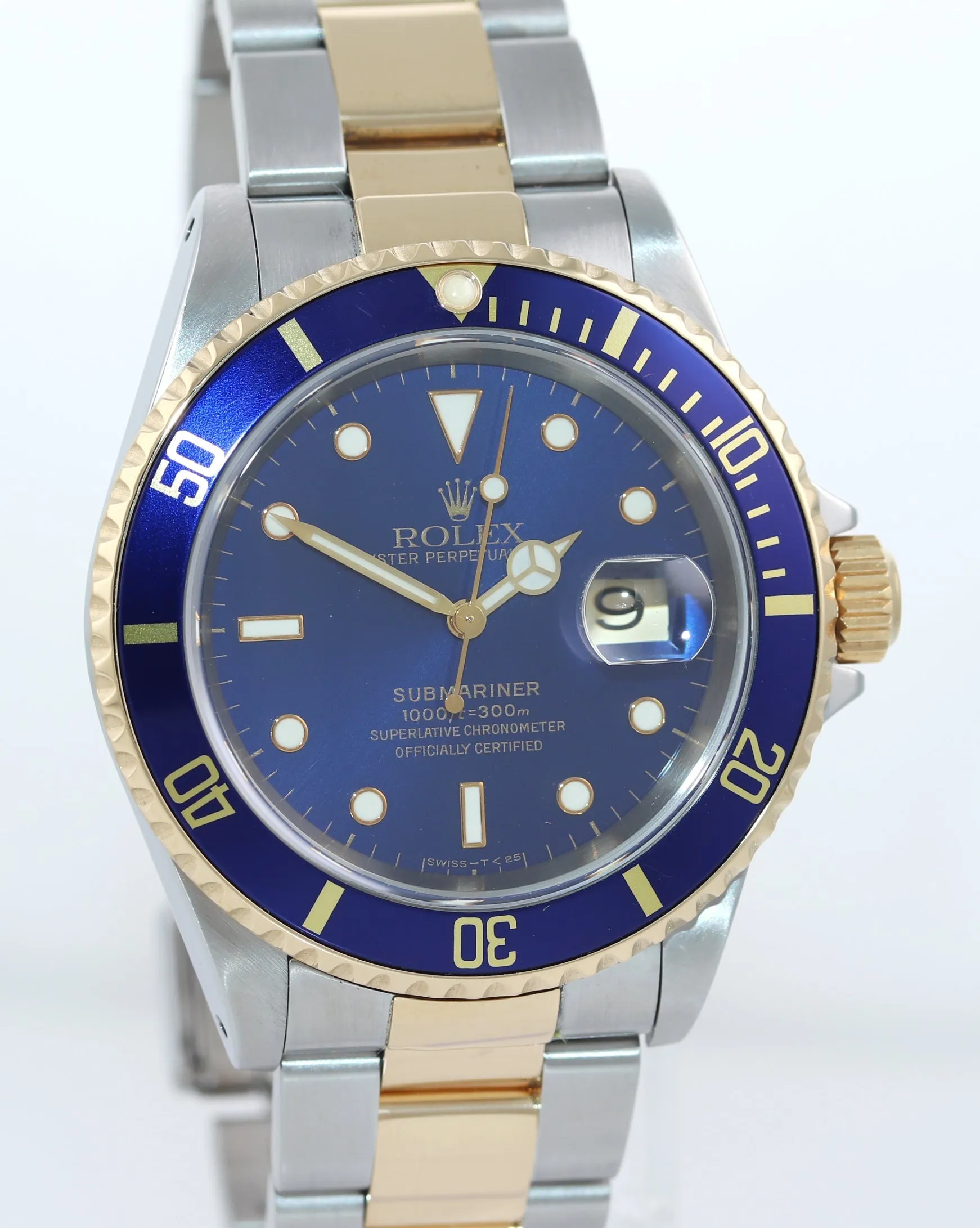 PAPERS Rolex Submariner 16613 Two Tone 18k Yellow Gold Blue 40mm Watch Box
