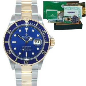 PAPERS Rolex Submariner 16613 Two Tone 18k Yellow Gold Blue 40mm Watch Box