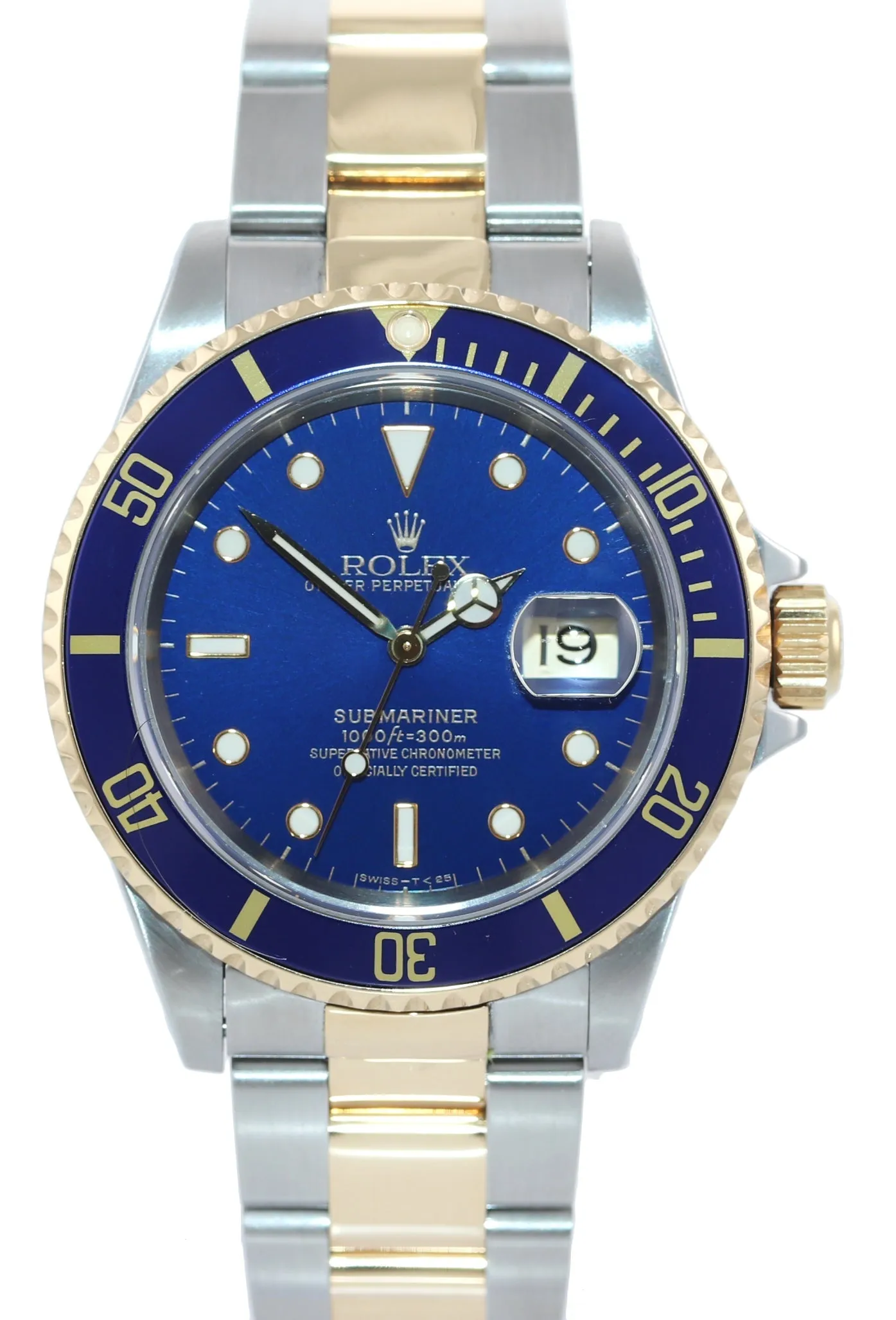 PAPERS Rolex Submariner 16613 Two Tone 18k Yellow Gold Blue 40mm Watch Box
