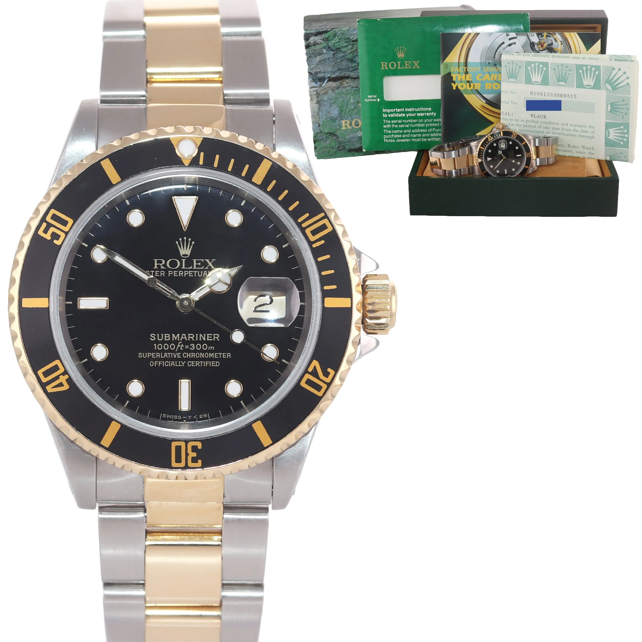 PAPERS Rolex Submariner 16613 Two Tone Steel Yellow Gold Black 40mm Watch Box