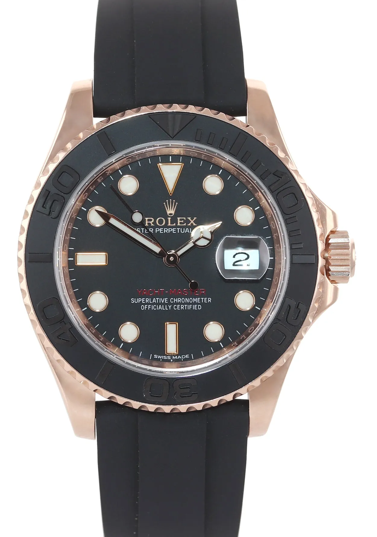 PAPERS Rolex Yacht-Master 116655 18k Everose 40mm Black Oysterflex Watch Box