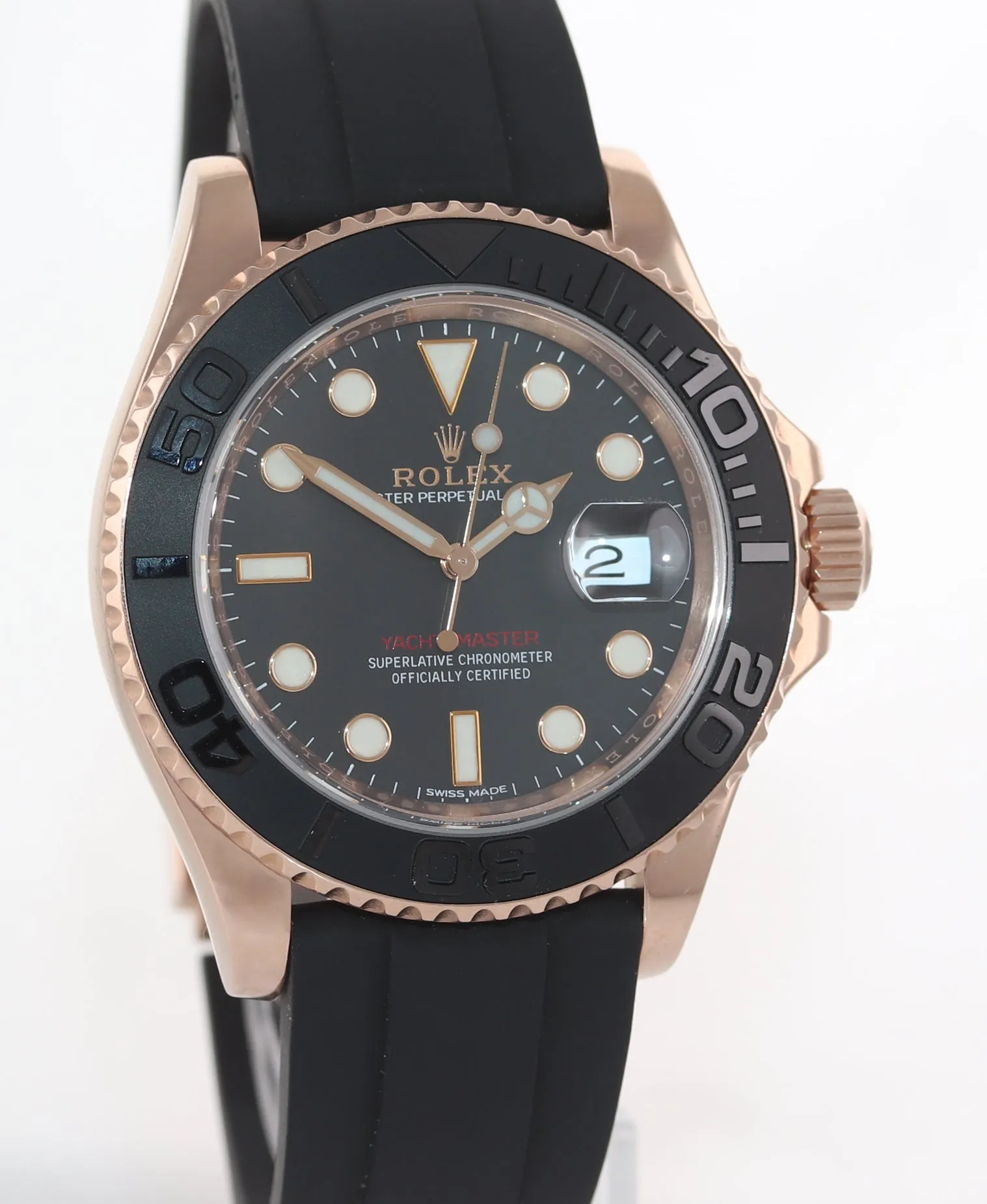 PAPERS Rolex Yacht-Master 116655 18k Everose 40mm Black Oysterflex Watch Box