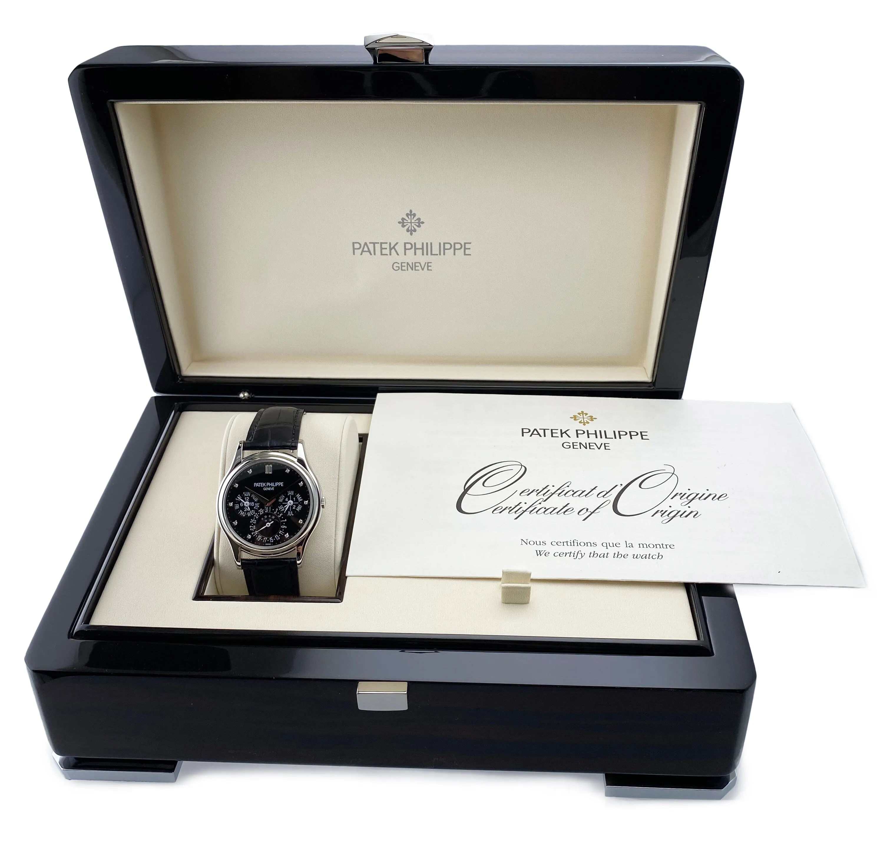 Patek Philippe Grand Complications 5140P Diamond Black Dial Mens Watch Box Papers