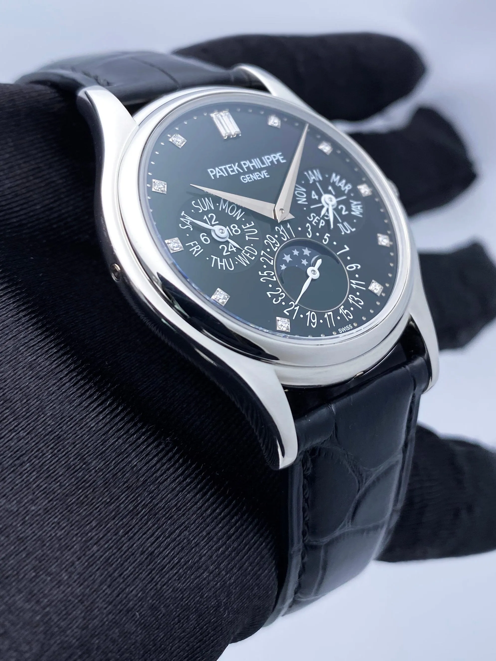 Patek Philippe Grand Complications 5140P Diamond Black Dial Mens Watch Box Papers