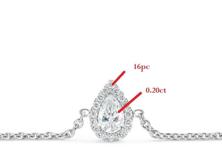 Pear moissanite white gold vintage unique Diamond Halo Bracelet Elegant Delicate Solitaire Dainty Fancy Wedding anniversary gift for Women