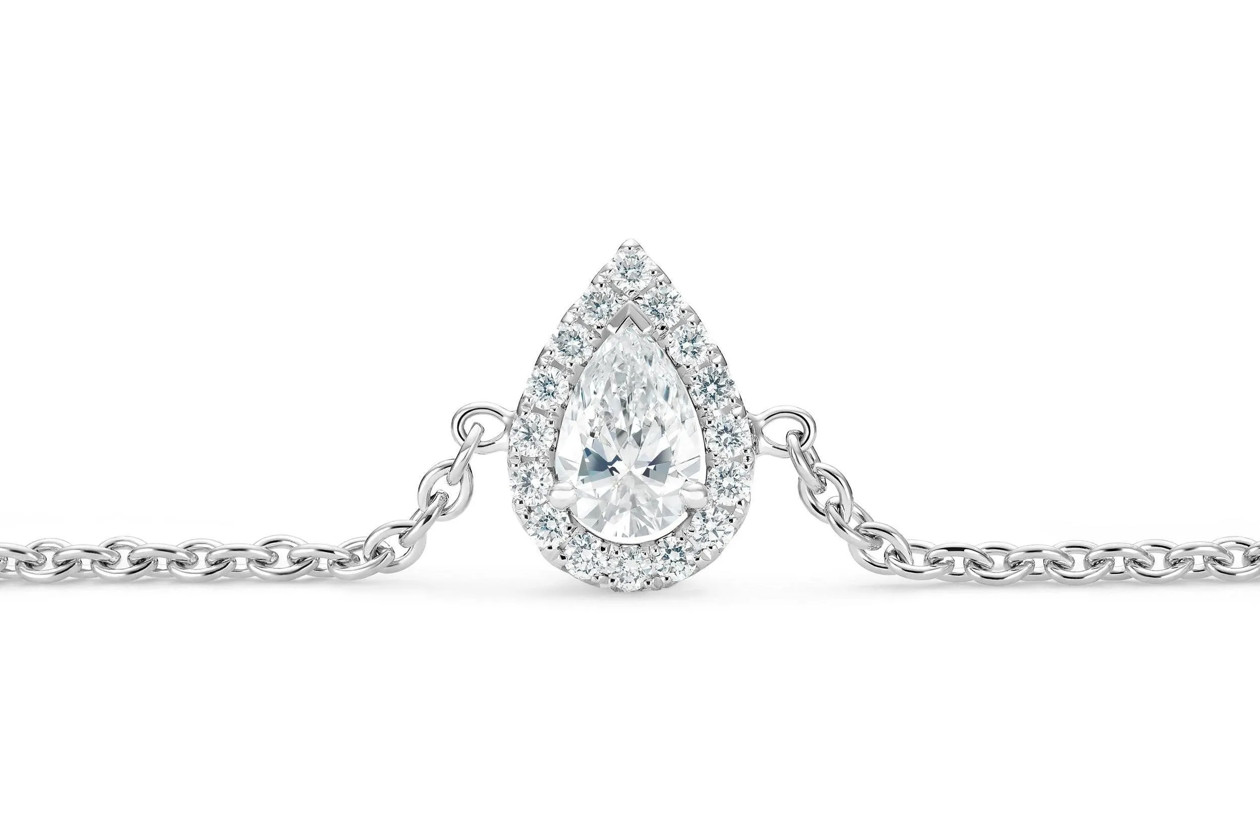 Pear moissanite white gold vintage unique Diamond Halo Bracelet Elegant Delicate Solitaire Dainty Fancy Wedding anniversary gift for Women