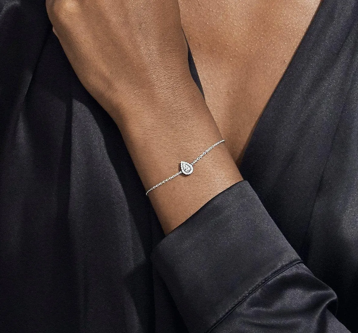Pear moissanite white gold vintage unique Diamond Halo Bracelet Elegant Delicate Solitaire Dainty Fancy Wedding anniversary gift for Women
