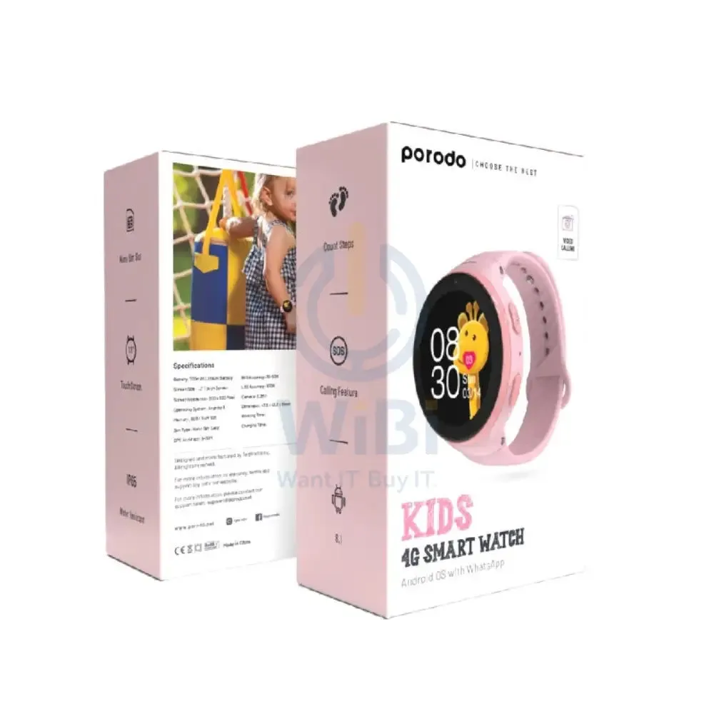 Porodo Kids GPS Smart Watch - 4G / 700mAh / Pink
