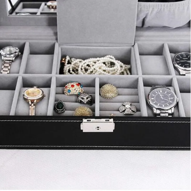 PU Leather Watch Holder Organizer With Lock for Quartz Watches Jewelry Boxes