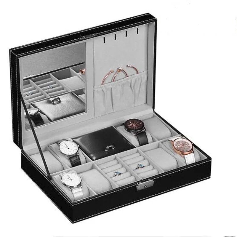 PU Leather Watch Holder Organizer With Lock for Quartz Watches Jewelry Boxes