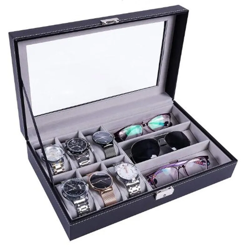 PU Leather Watch Holder Organizer With Lock for Quartz Watches Jewelry Boxes