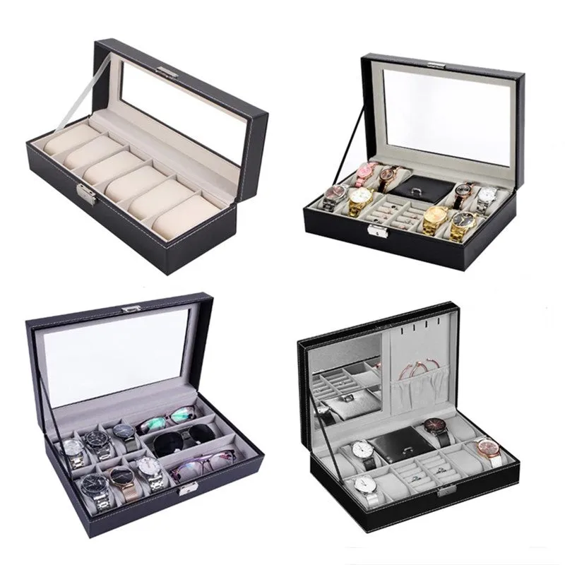 PU Leather Watch Holder Organizer With Lock for Quartz Watches Jewelry Boxes