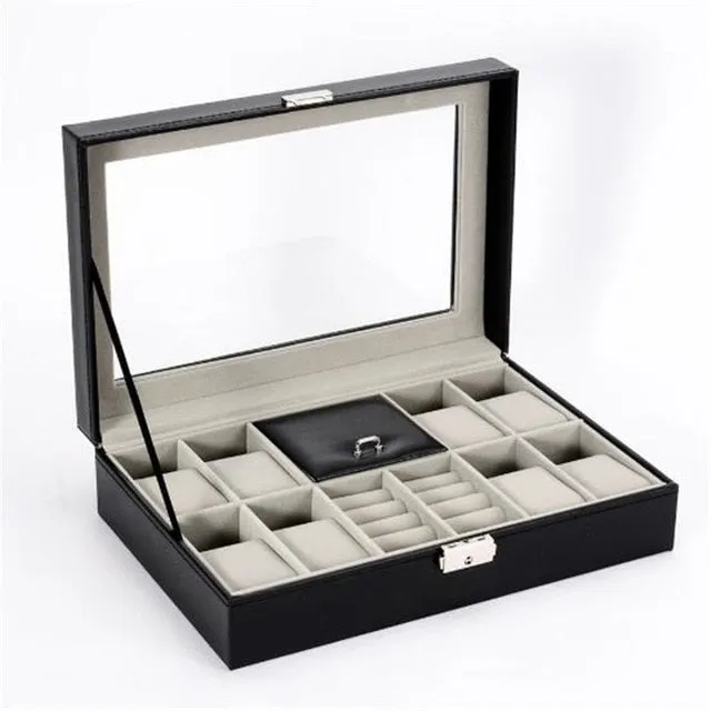 PU Leather Watch Holder Organizer With Lock for Quartz Watches Jewelry Boxes