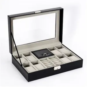 PU Leather Watch Holder Organizer With Lock for Quartz Watches Jewelry Boxes