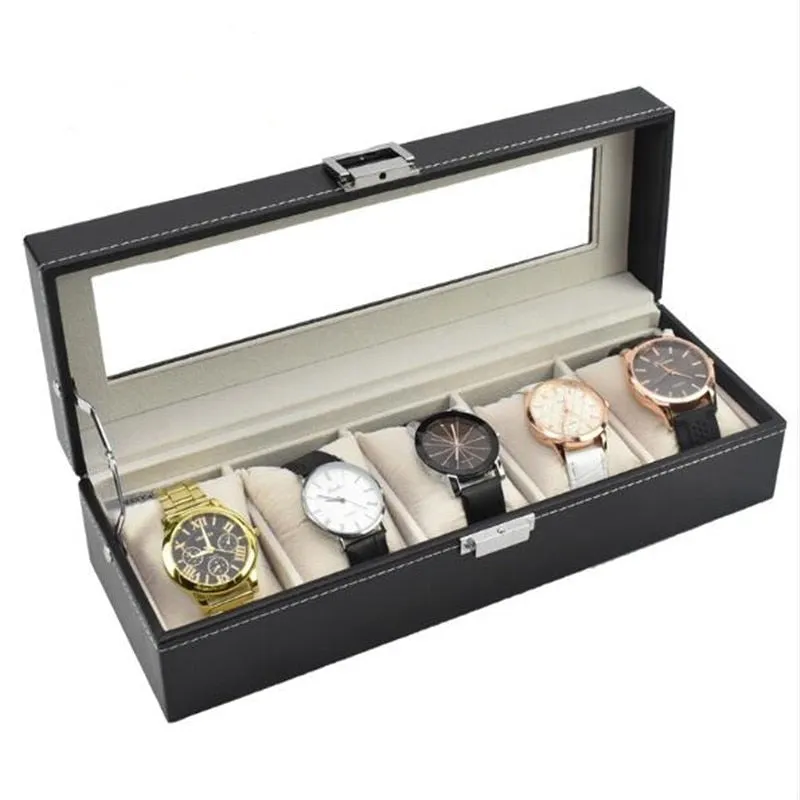 PU Leather Watch Holder Organizer With Lock for Quartz Watches Jewelry Boxes