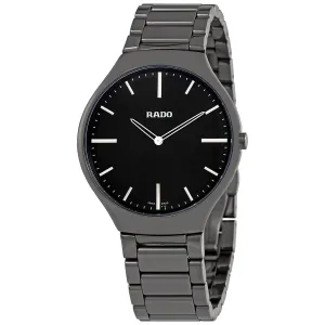 Rado True Black Dial Platinum-tone Ceramic Men's Watch R27955152