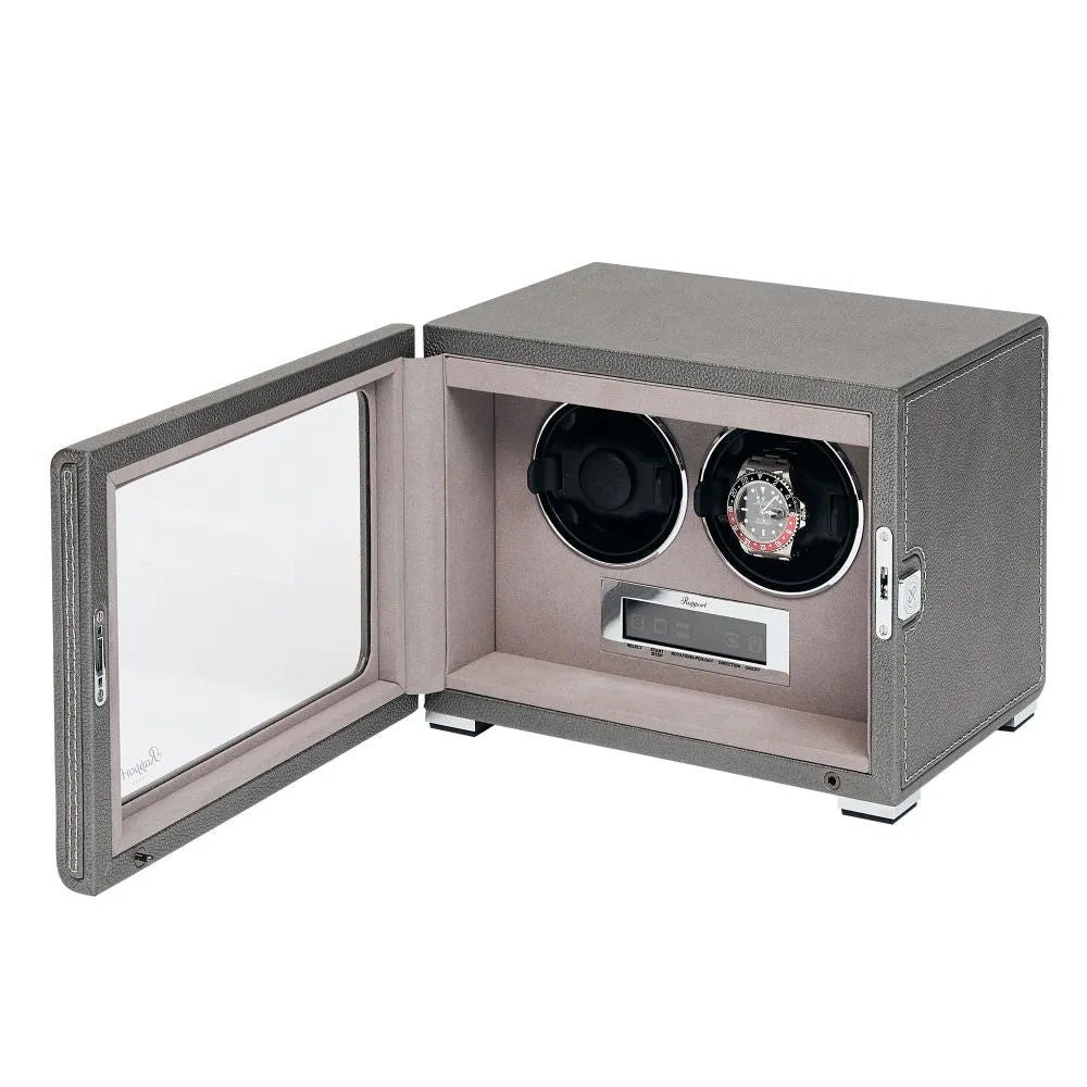 Rapport - Quantum Double Watch Winder in Silver Leather | W622