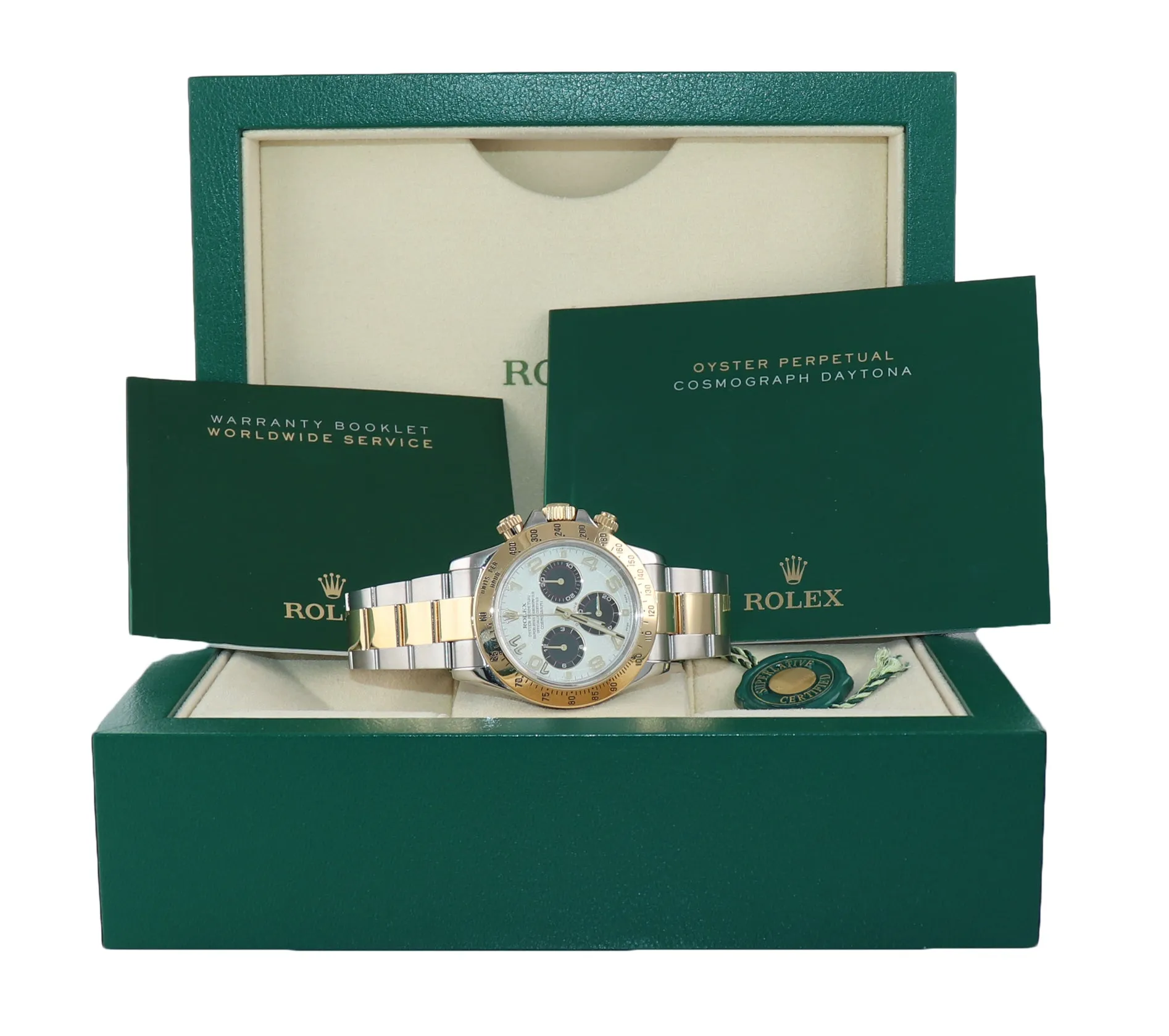RARE Rolex Daytona 116523 White Panda 18k Yellow Gold Two Tone Watch REHAUT