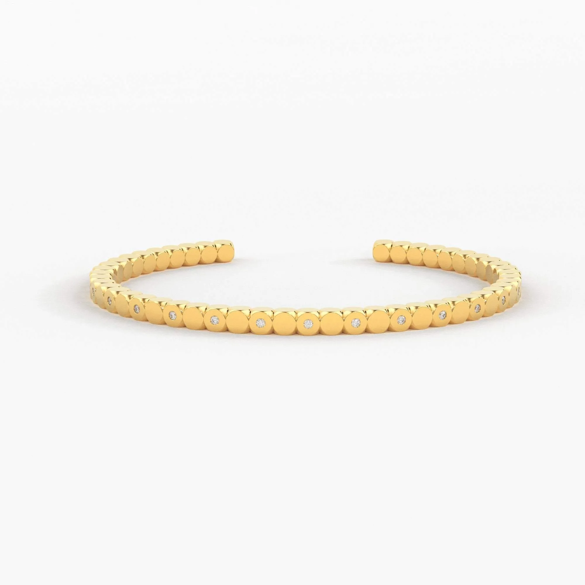Real Diamond Solid Gold Cuff Bracelet / Flush Set Diamond / Handmade Cubes Bracelet / Handmade 18k Gold Diamond Bangle / Gift High Jewelry
