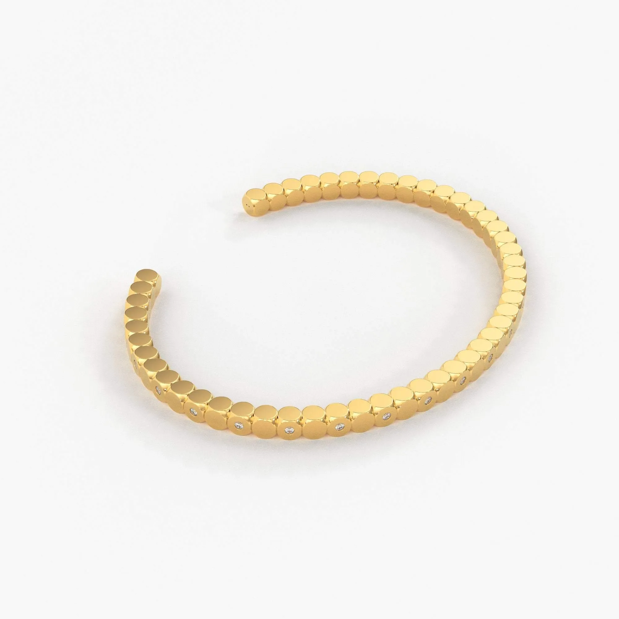 Real Diamond Solid Gold Cuff Bracelet / Flush Set Diamond / Handmade Cubes Bracelet / Handmade 18k Gold Diamond Bangle / Gift High Jewelry