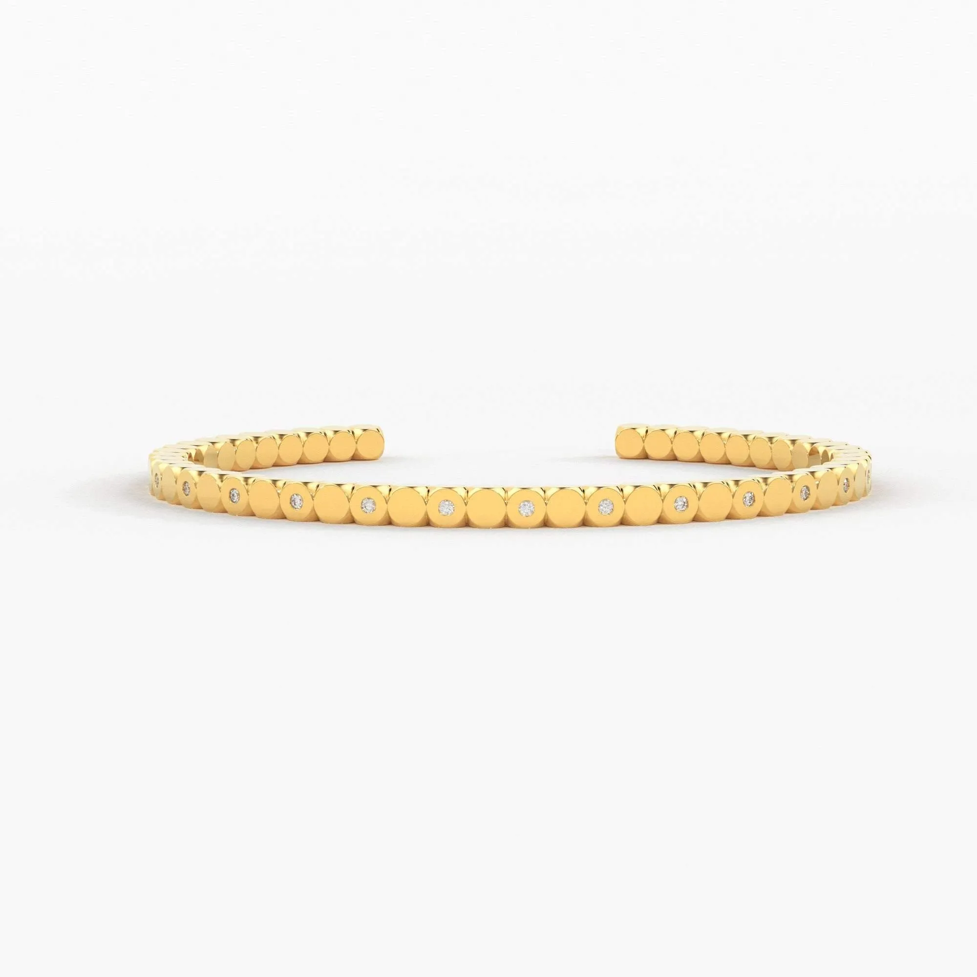 Real Diamond Solid Gold Cuff Bracelet / Flush Set Diamond / Handmade Cubes Bracelet / Handmade 18k Gold Diamond Bangle / Gift High Jewelry