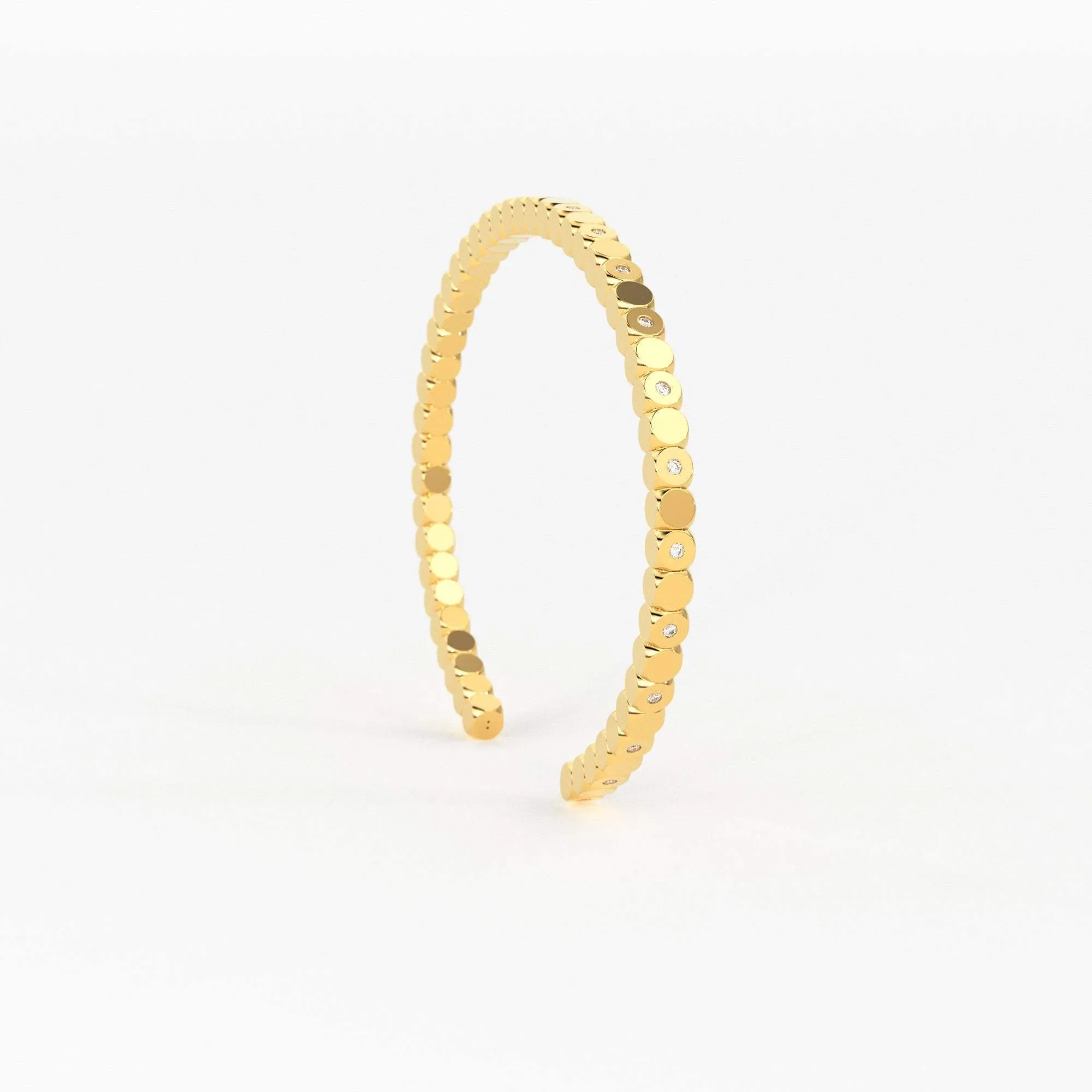 Real Diamond Solid Gold Cuff Bracelet / Flush Set Diamond / Handmade Cubes Bracelet / Handmade 18k Gold Diamond Bangle / Gift High Jewelry